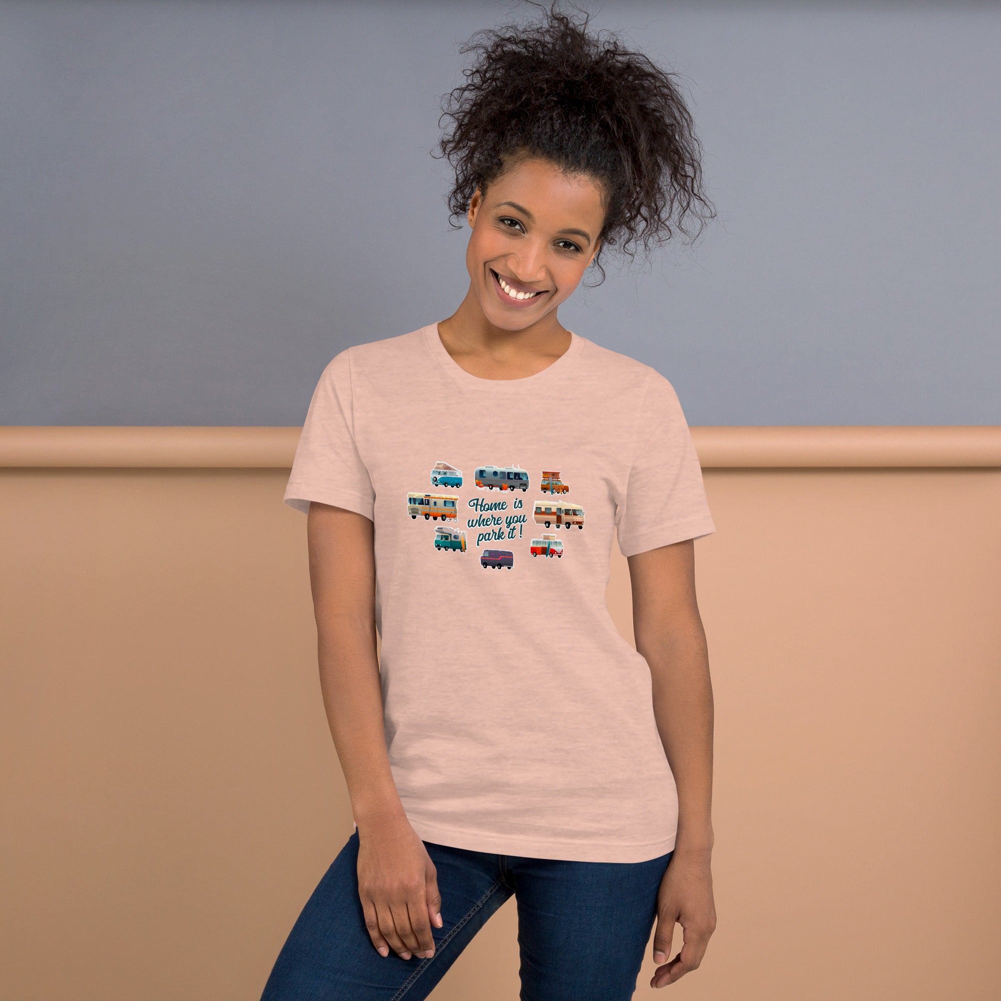 T-shirt en coton unisexe Square Vintage Campers sur couleurs chinées claires