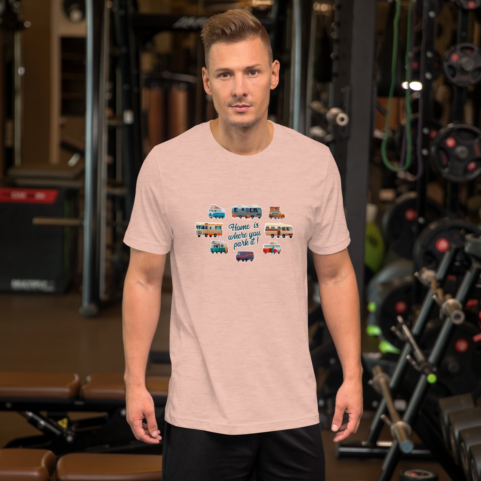 T-shirt en coton unisexe Square Vintage Campers sur couleurs chinées claires