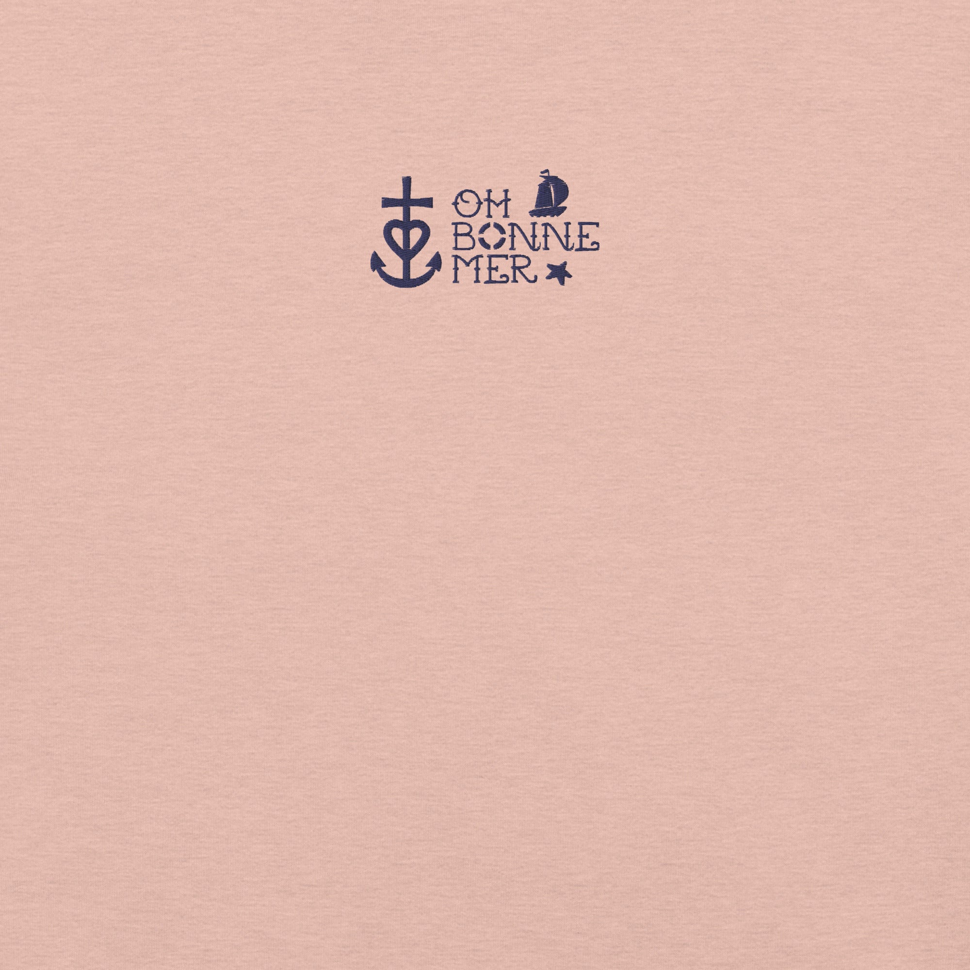 T-shirt en coton unisexe Oh Bonne Mer 2 navy brodé sur couleurs chinées claires