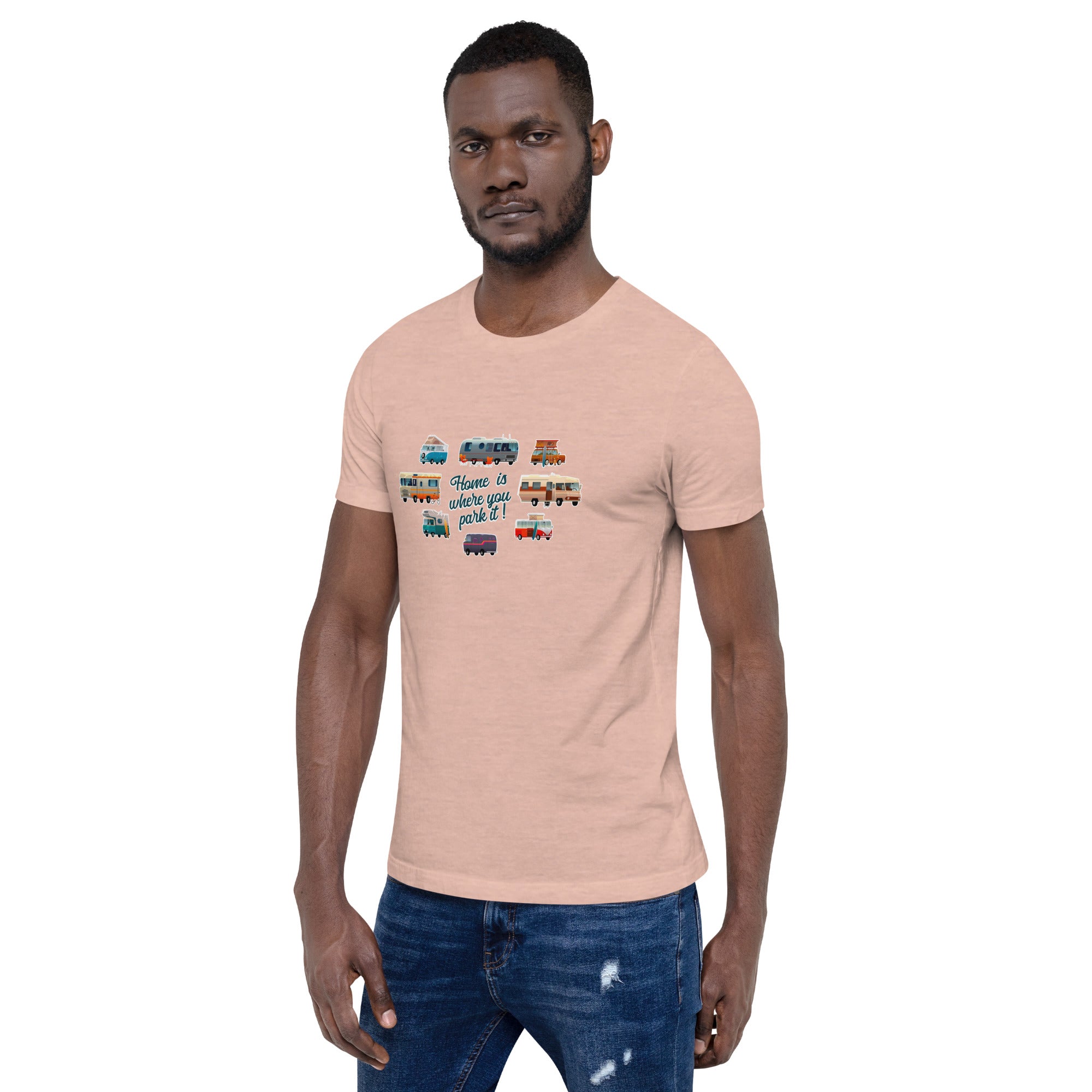 T-shirt en coton unisexe Square Vintage Campers sur couleurs chinées claires