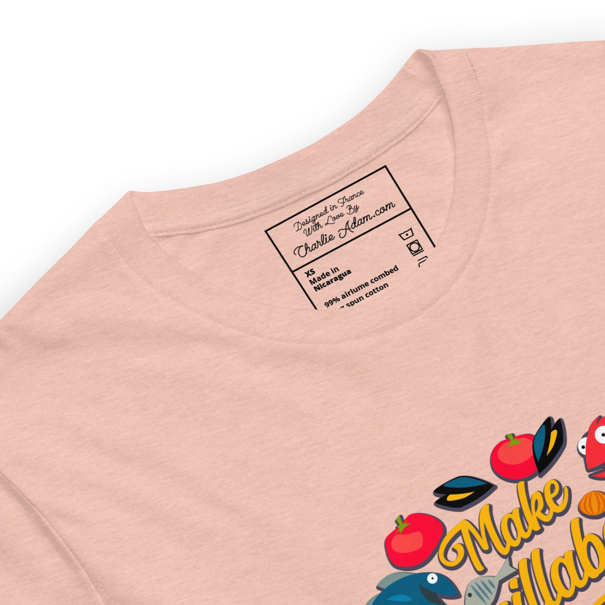 T-shirt en coton unisexe Make Bouillabaisse Not War sur couleurs chinées claires