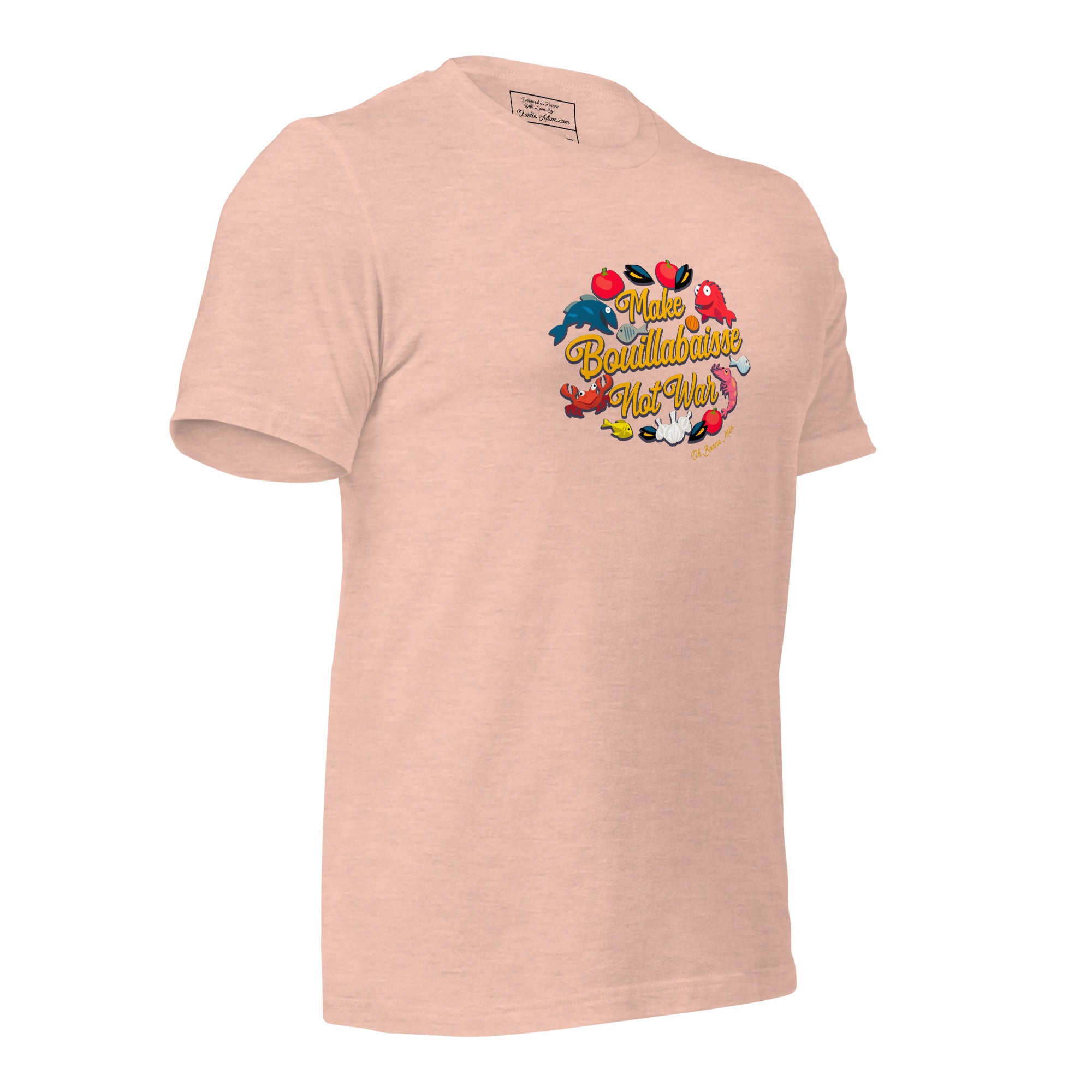 T-shirt en coton unisexe Make Bouillabaisse Not War sur couleurs chinées claires