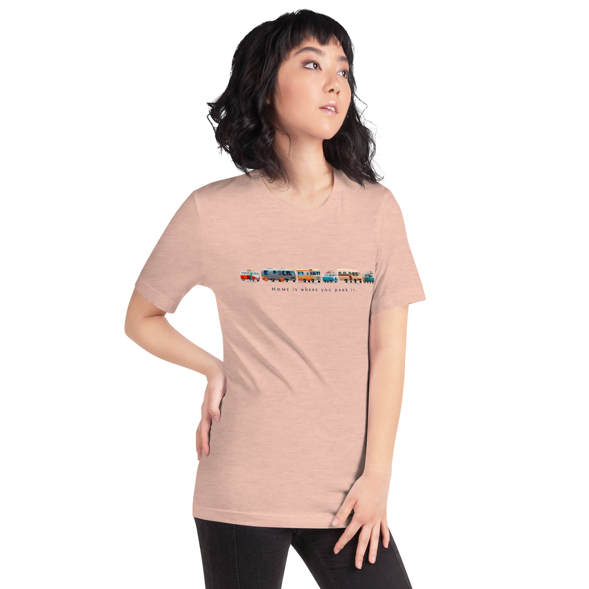 T-shirt en coton unisexe Vintage Campers sur couleurs chinées claires