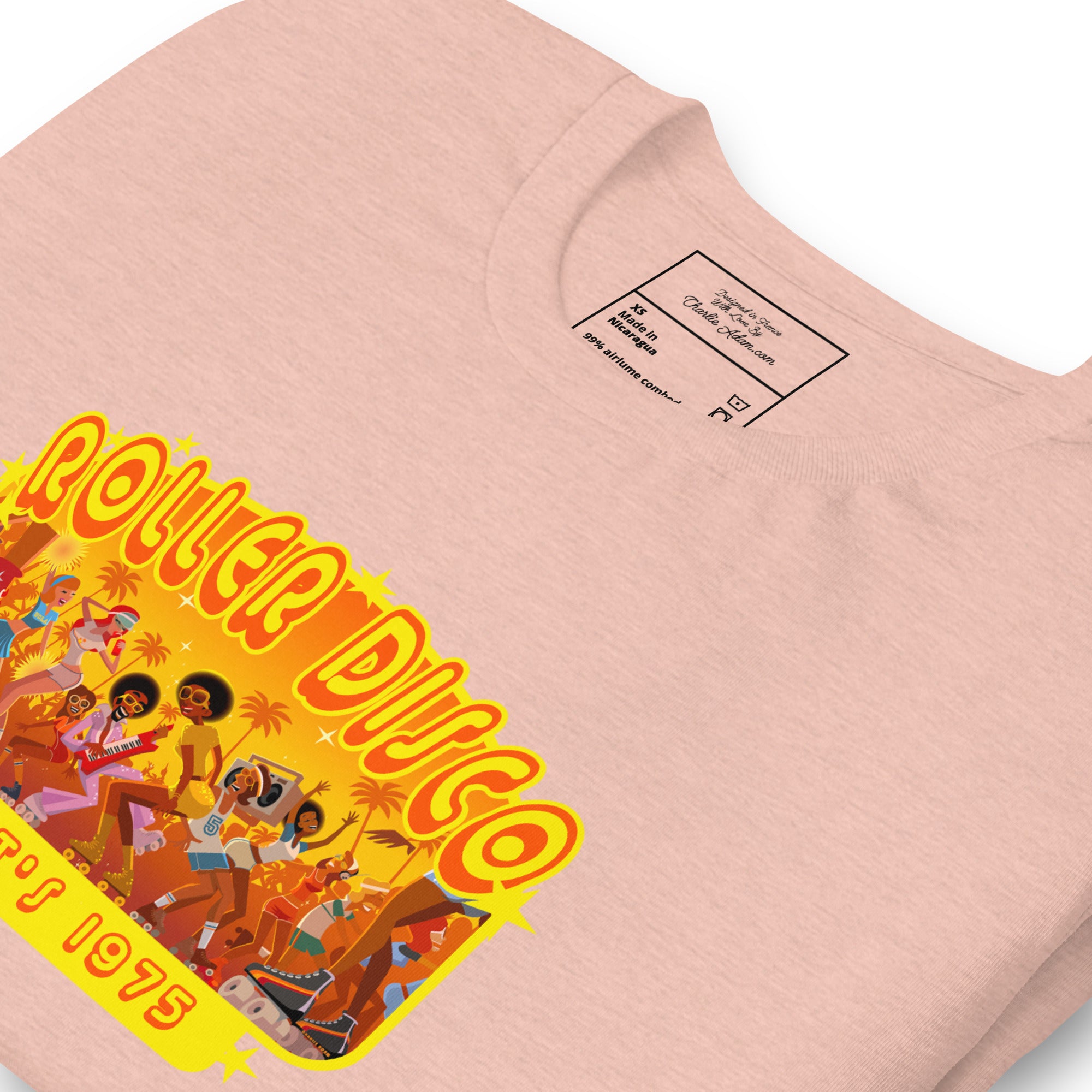 T-shirt en coton unisexe Roller Disco 1975 sur couleurs chinées claires