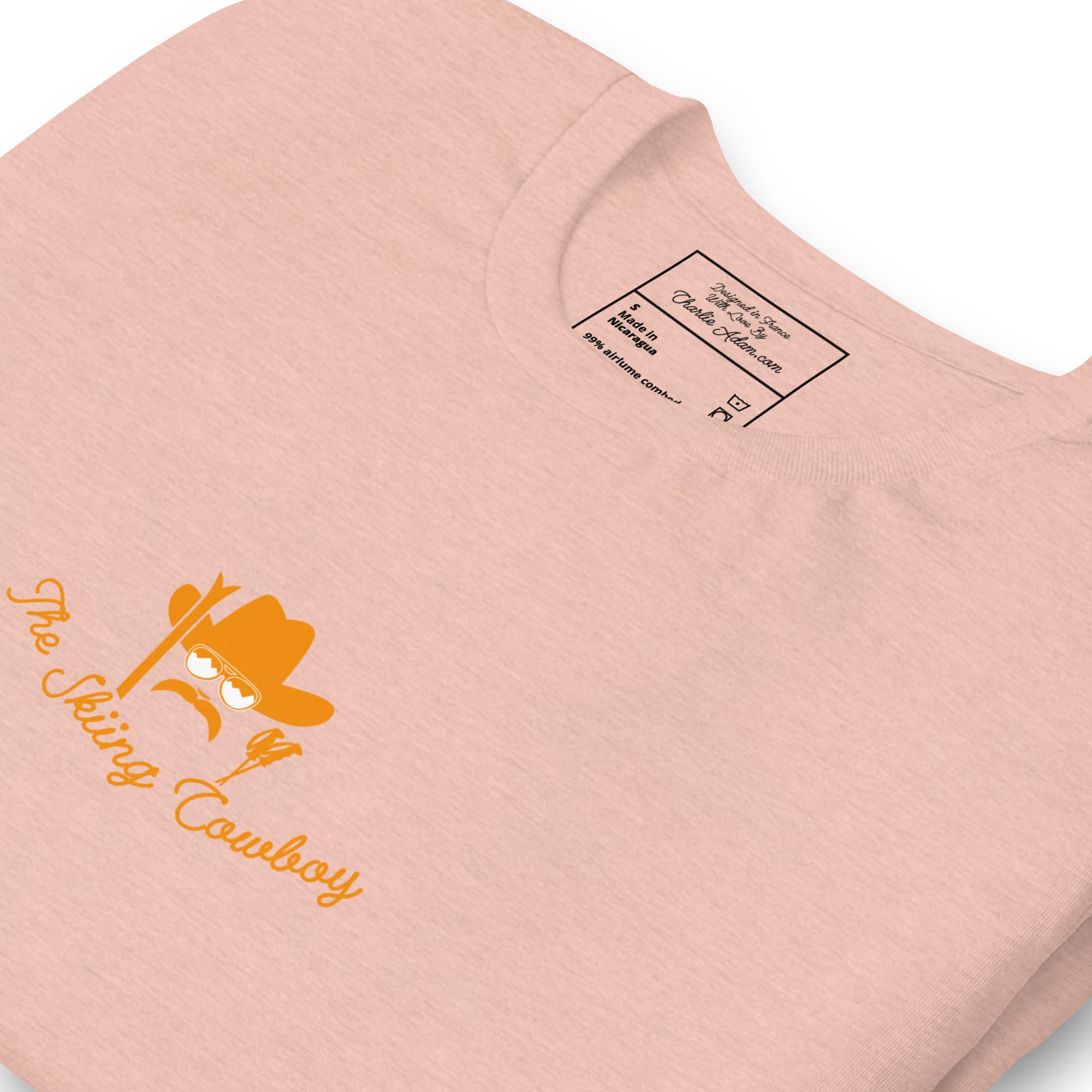 T-shirt en coton unisexe Skiing Cowboy (face) & Ski Fight at OK Corral Outline (dos) sur couleurs chinées claires