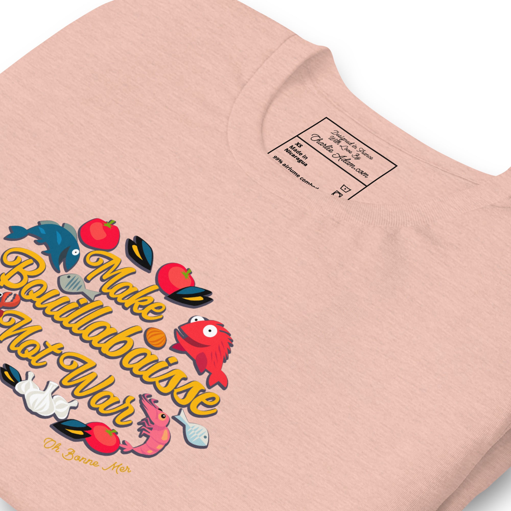 T-shirt en coton unisexe Make Bouillabaisse Not War sur couleurs chinées claires
