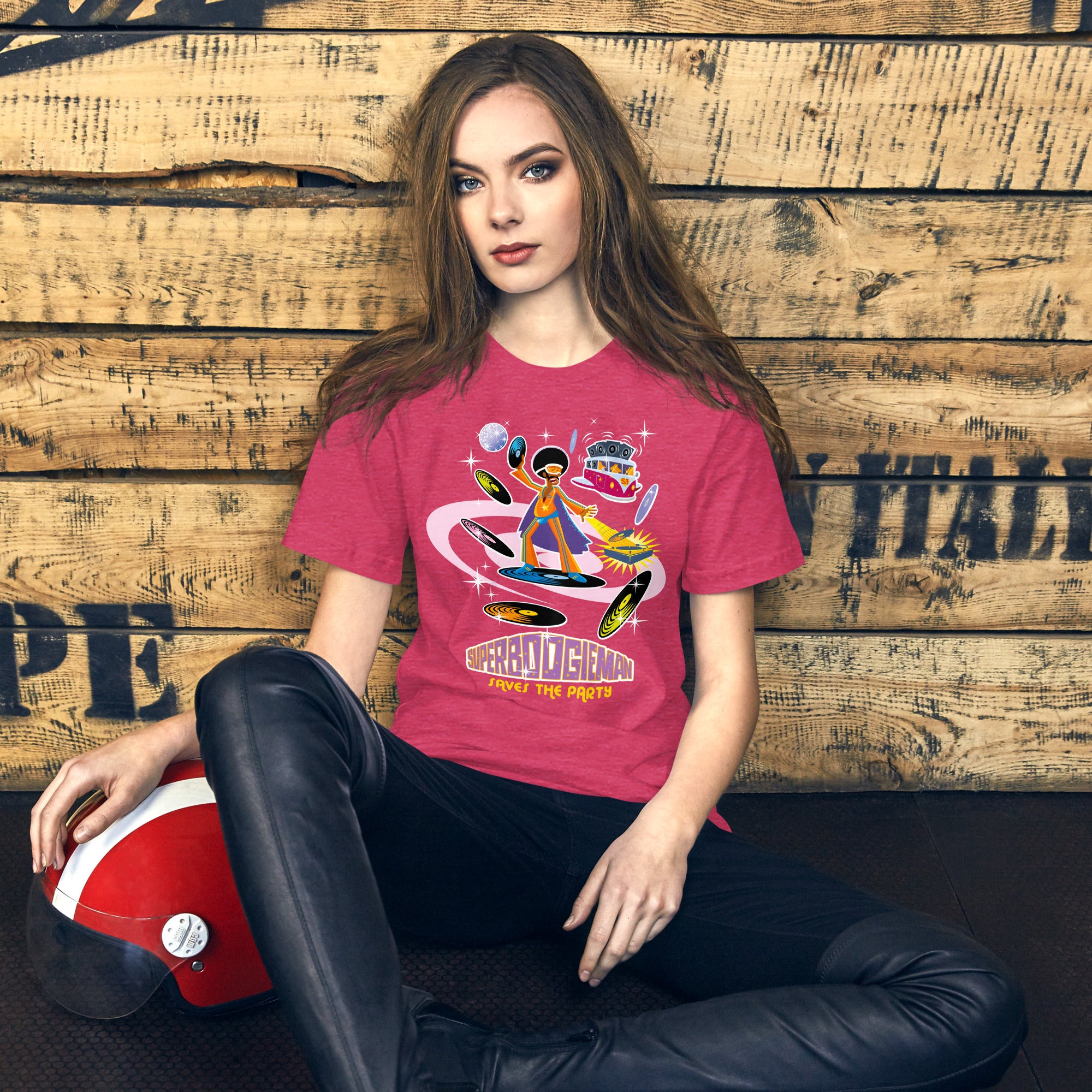 T-shirt en coton unisexe Superboogieman saves the party sur couleurs chinées vives