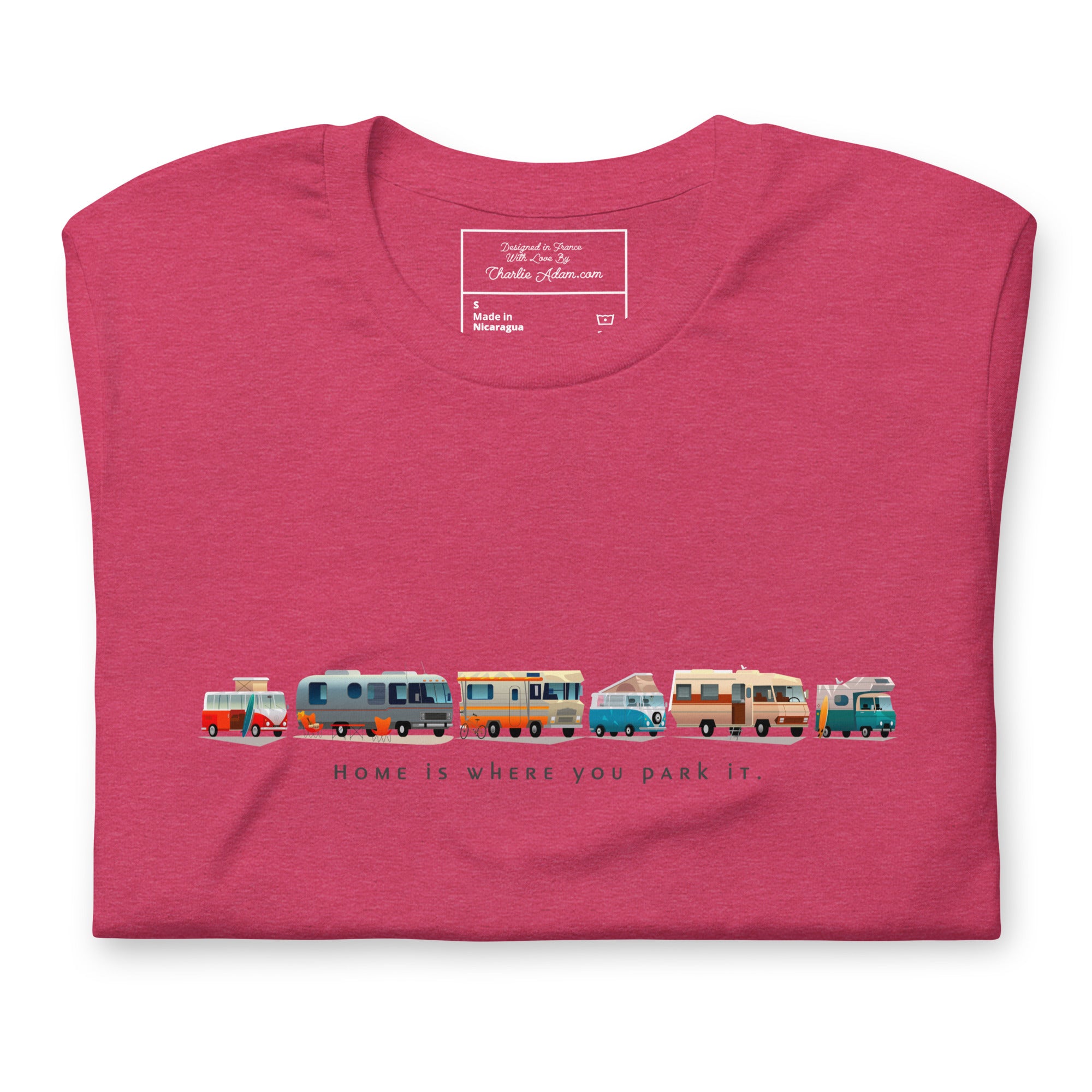 T-shirt en coton unisexe Vintage Campers: Home is where you park it sur couleurs chinées vives