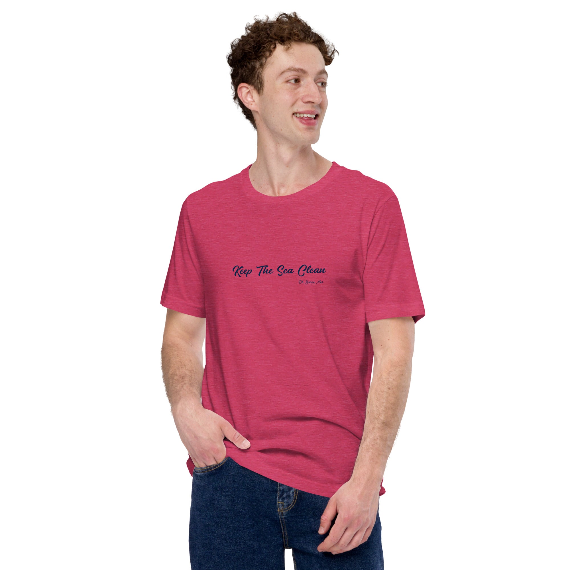 Unisex cotton t-shirt Keep The Sea Clean on bright heather colors