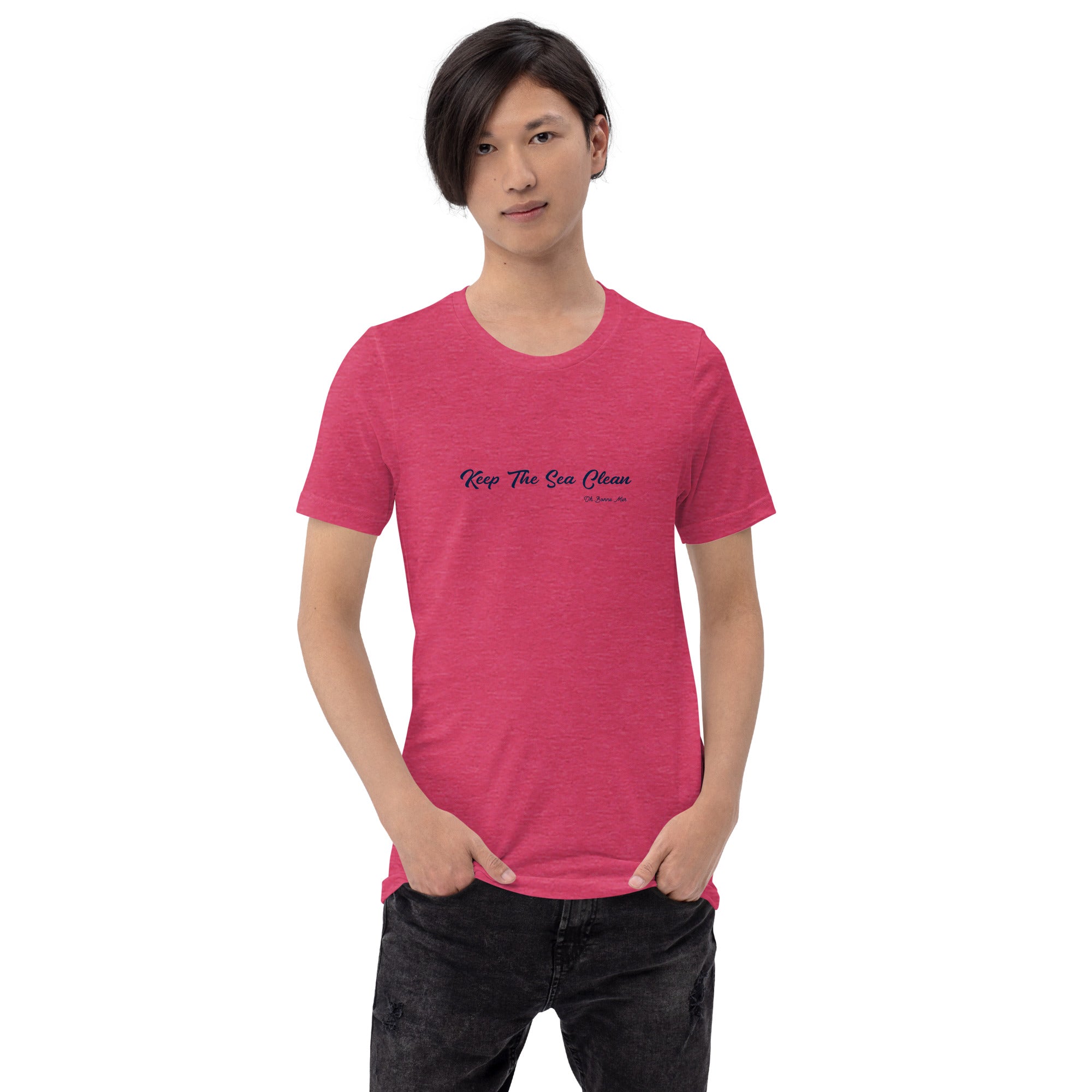Unisex cotton t-shirt Keep The Sea Clean on bright heather colors