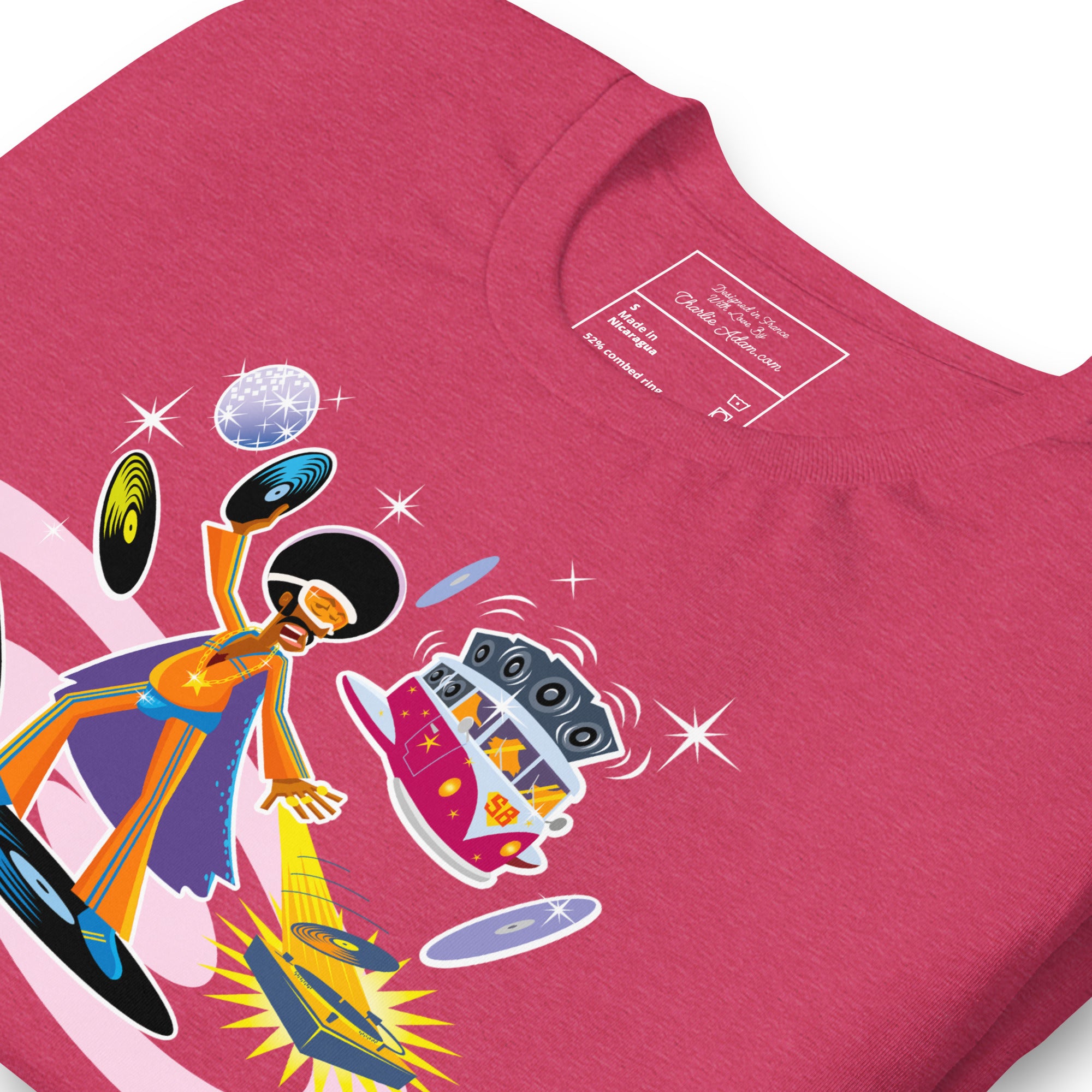 T-shirt en coton unisexe Superboogieman saves the party sur couleurs chinées vives