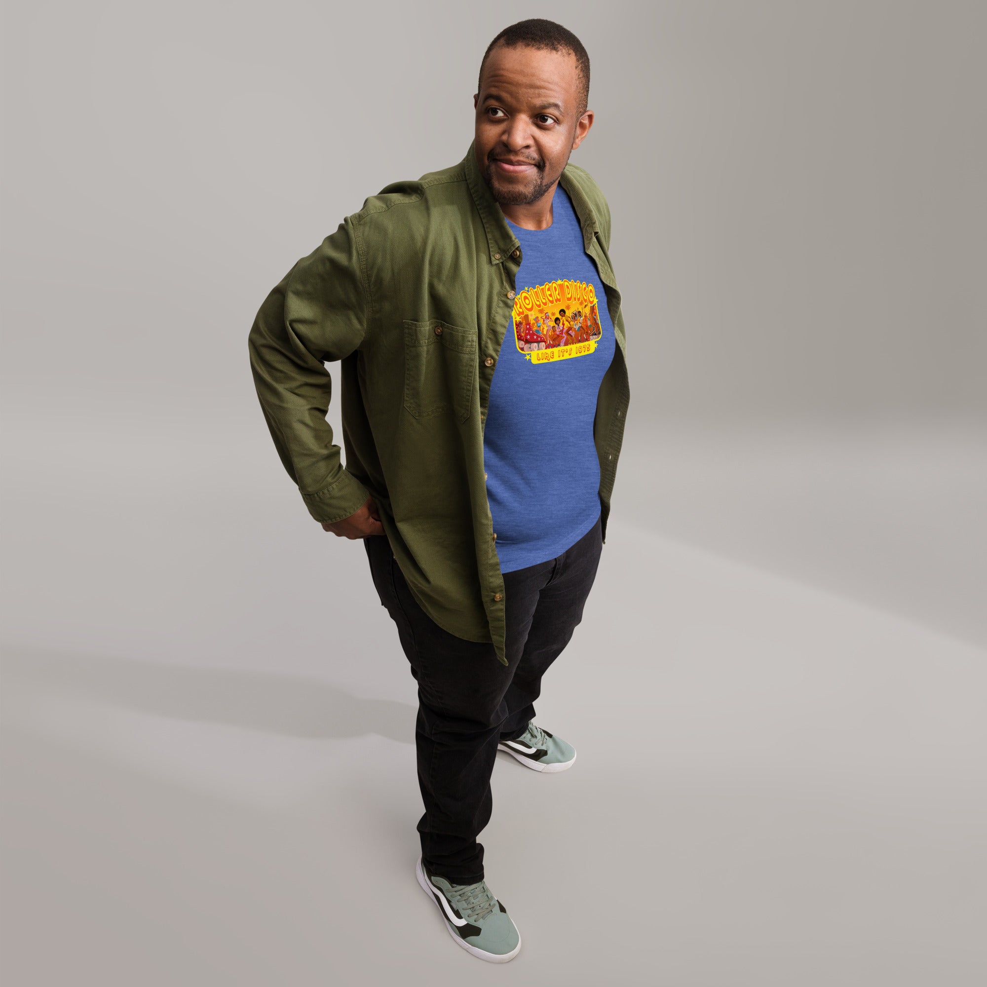 T-shirt en coton unisexe Roller Disco 1975 sur couleurs chinées foncées