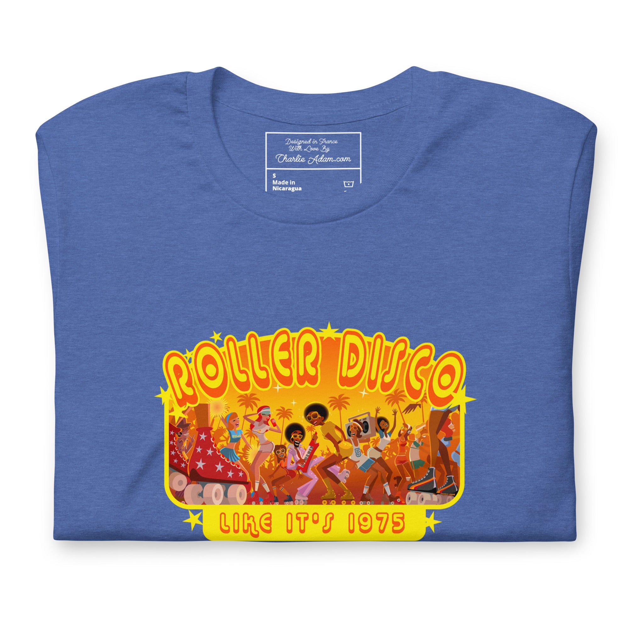 T-shirt en coton unisexe Roller Disco 1975 sur couleurs chinées foncées