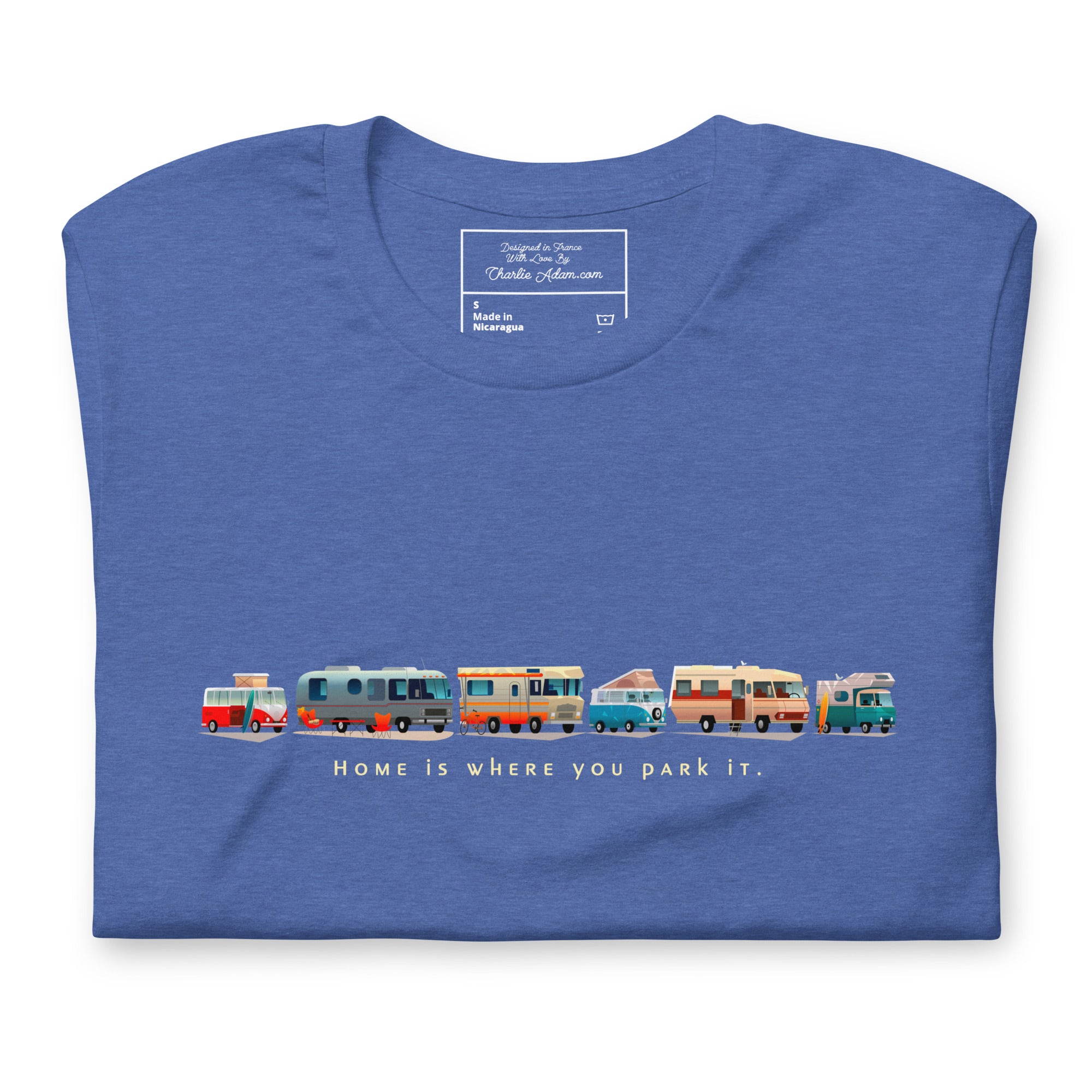 T-shirt en coton unisexe Vintage Campers: Home is where you park it sur couleurs chinées foncées