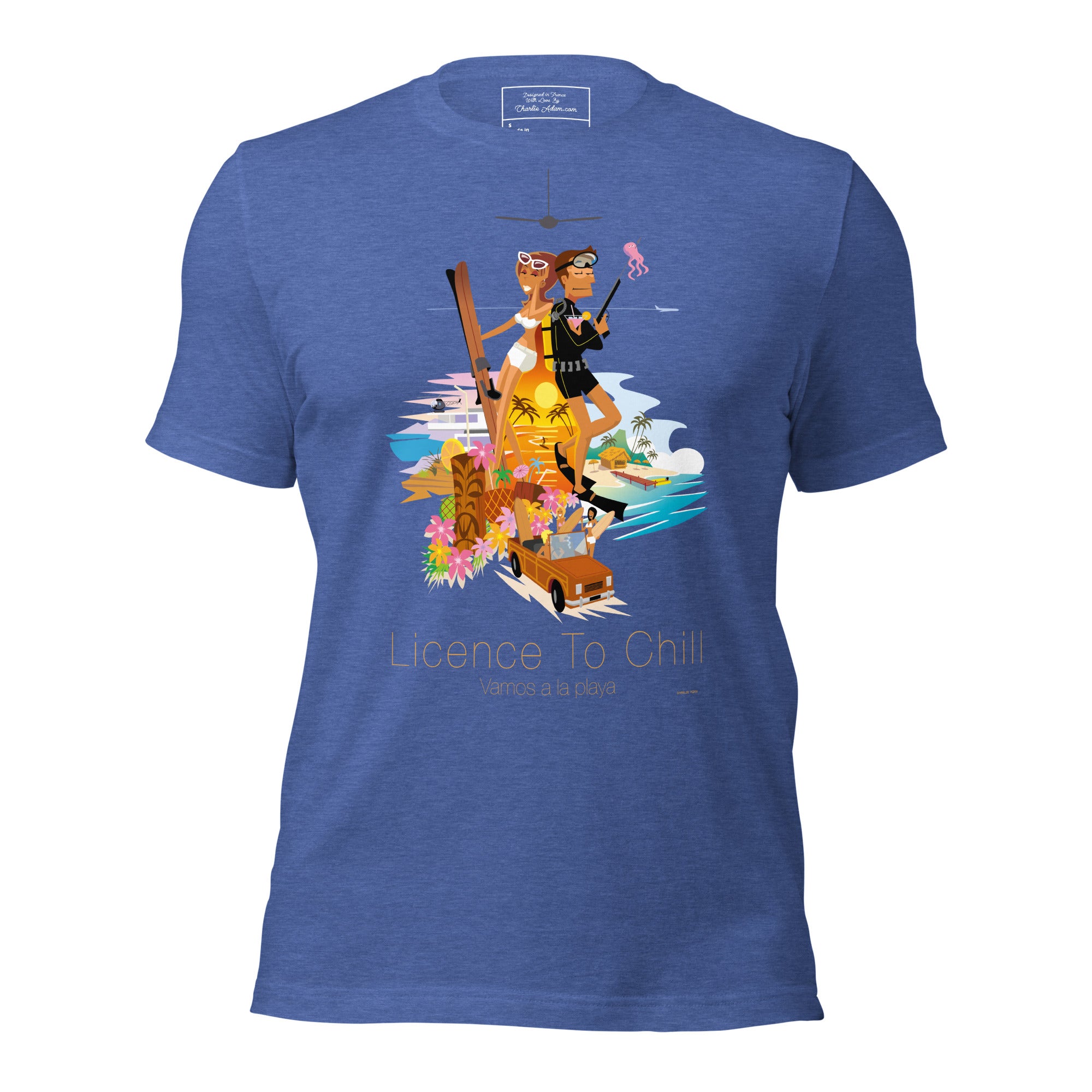 T-shirt en coton unisexe License to Chill Vamos a la playa sur couleurs chinées foncées