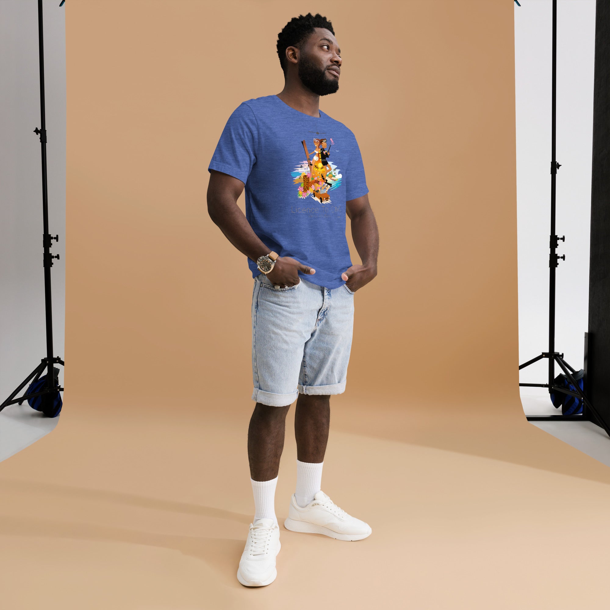 T-shirt en coton unisexe License to Chill Vamos a la playa sur couleurs chinées foncées
