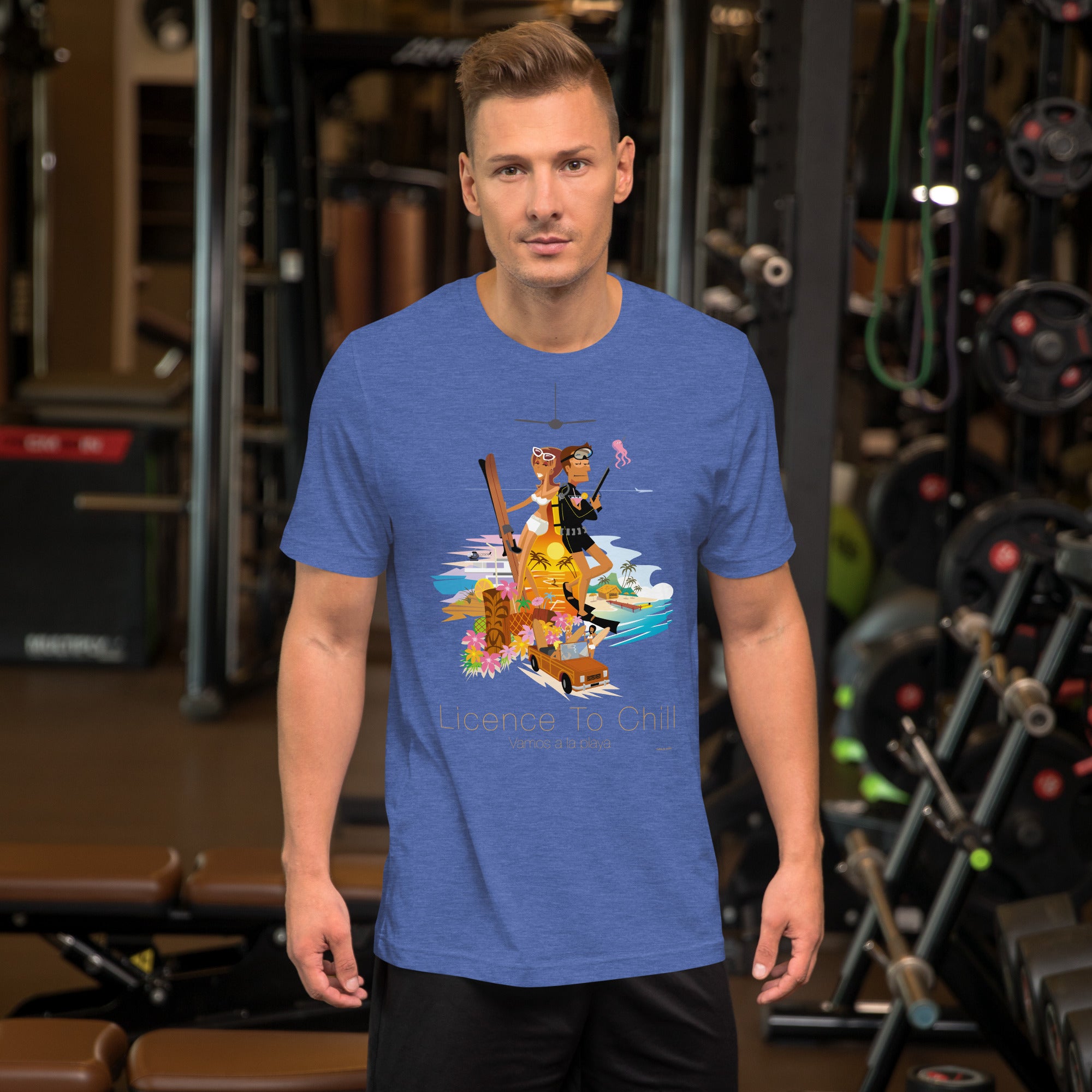 T-shirt en coton unisexe License to Chill Vamos a la playa sur couleurs chinées foncées