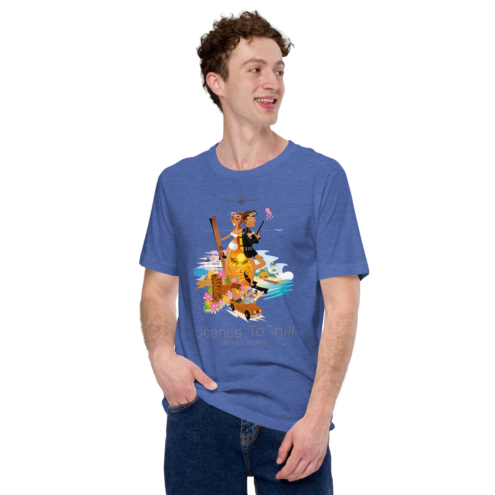 T-shirt en coton unisexe License to Chill Vamos a la playa sur couleurs chinées foncées