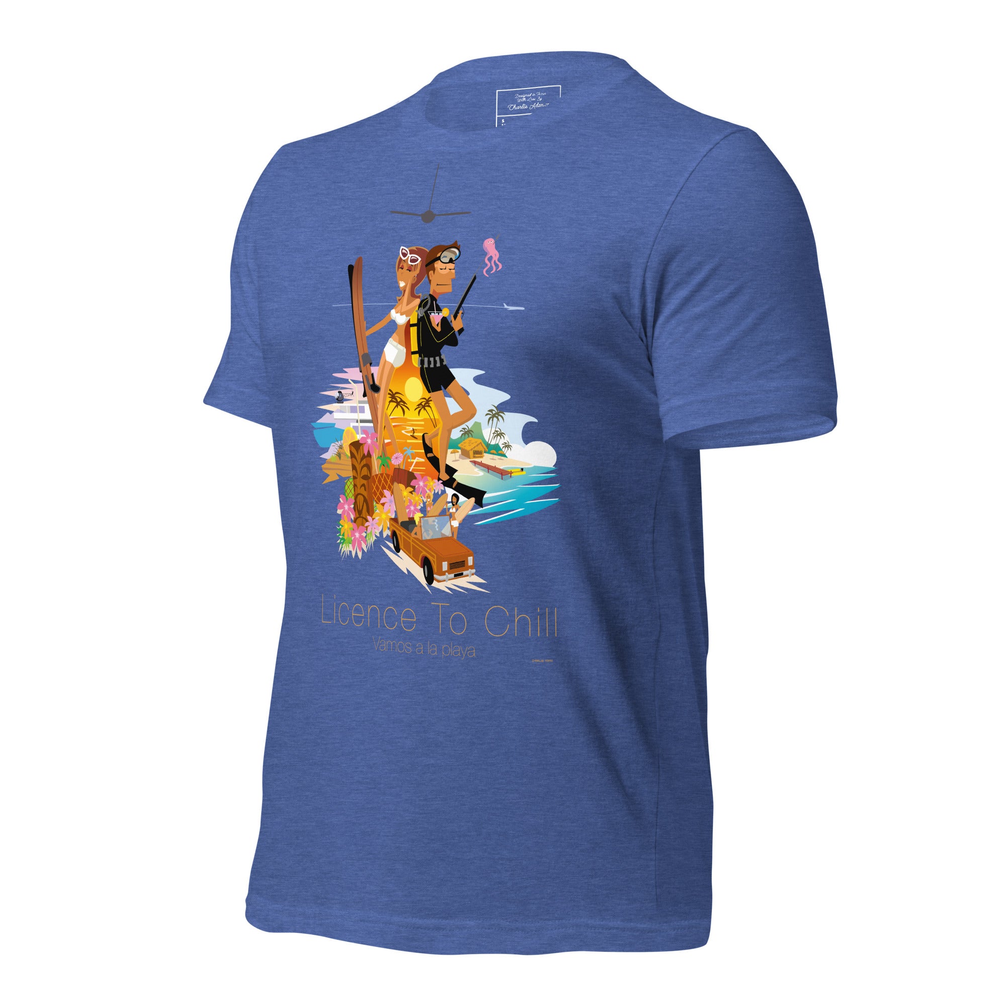 T-shirt en coton unisexe License to Chill Vamos a la playa sur couleurs chinées foncées