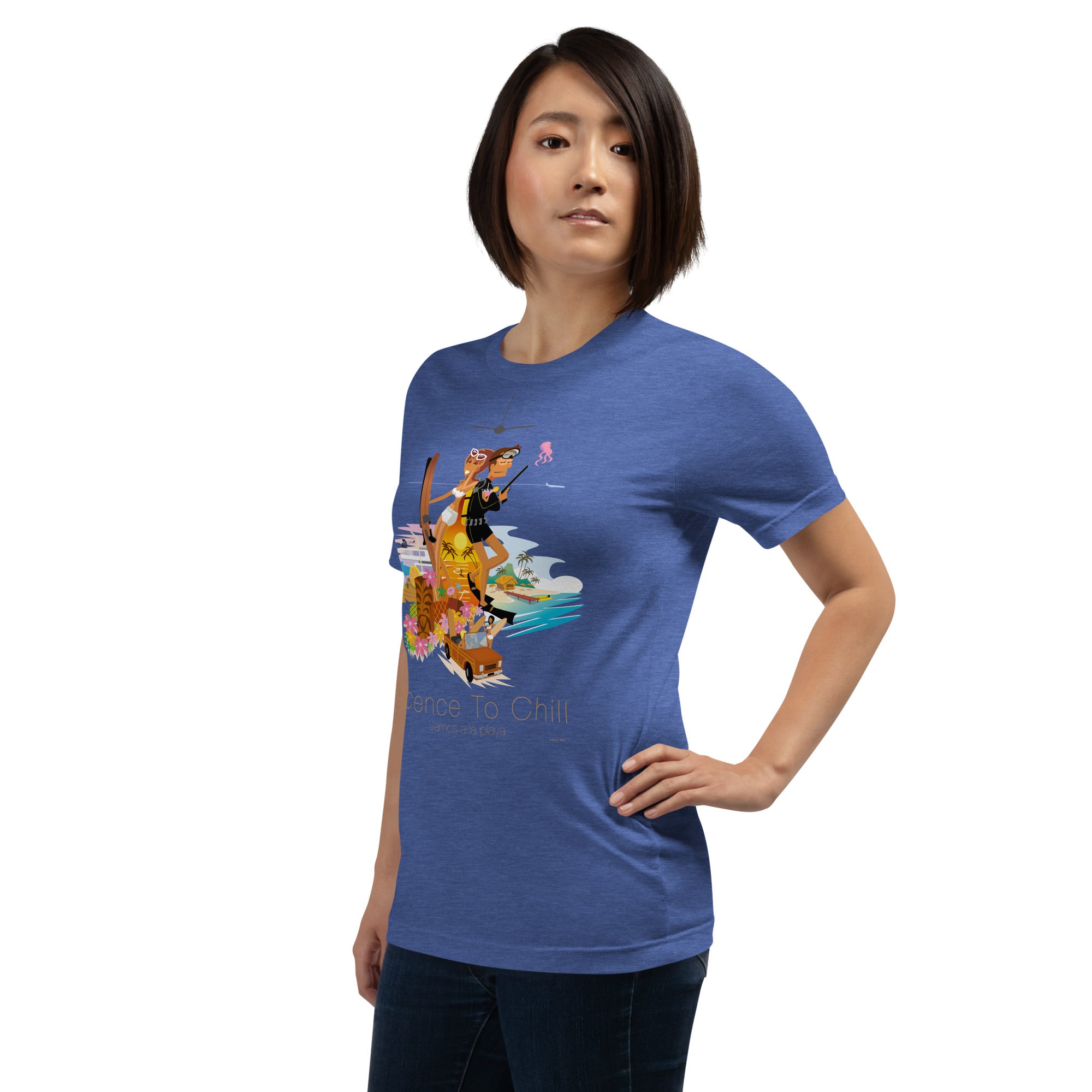 T-shirt en coton unisexe License to Chill Vamos a la playa sur couleurs chinées foncées