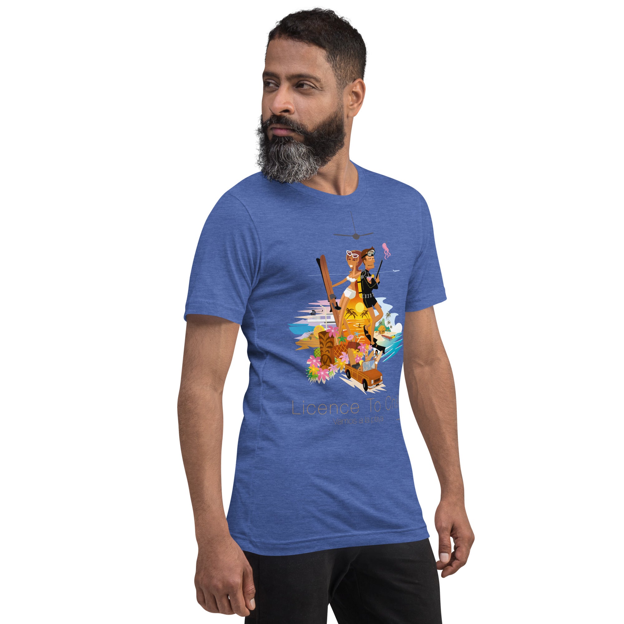 T-shirt en coton unisexe License to Chill Vamos a la playa sur couleurs chinées foncées