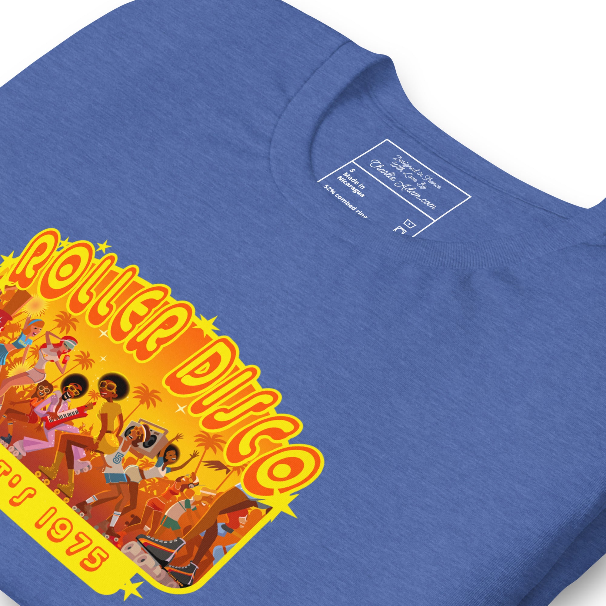 T-shirt en coton unisexe Roller Disco 1975 sur couleurs chinées foncées