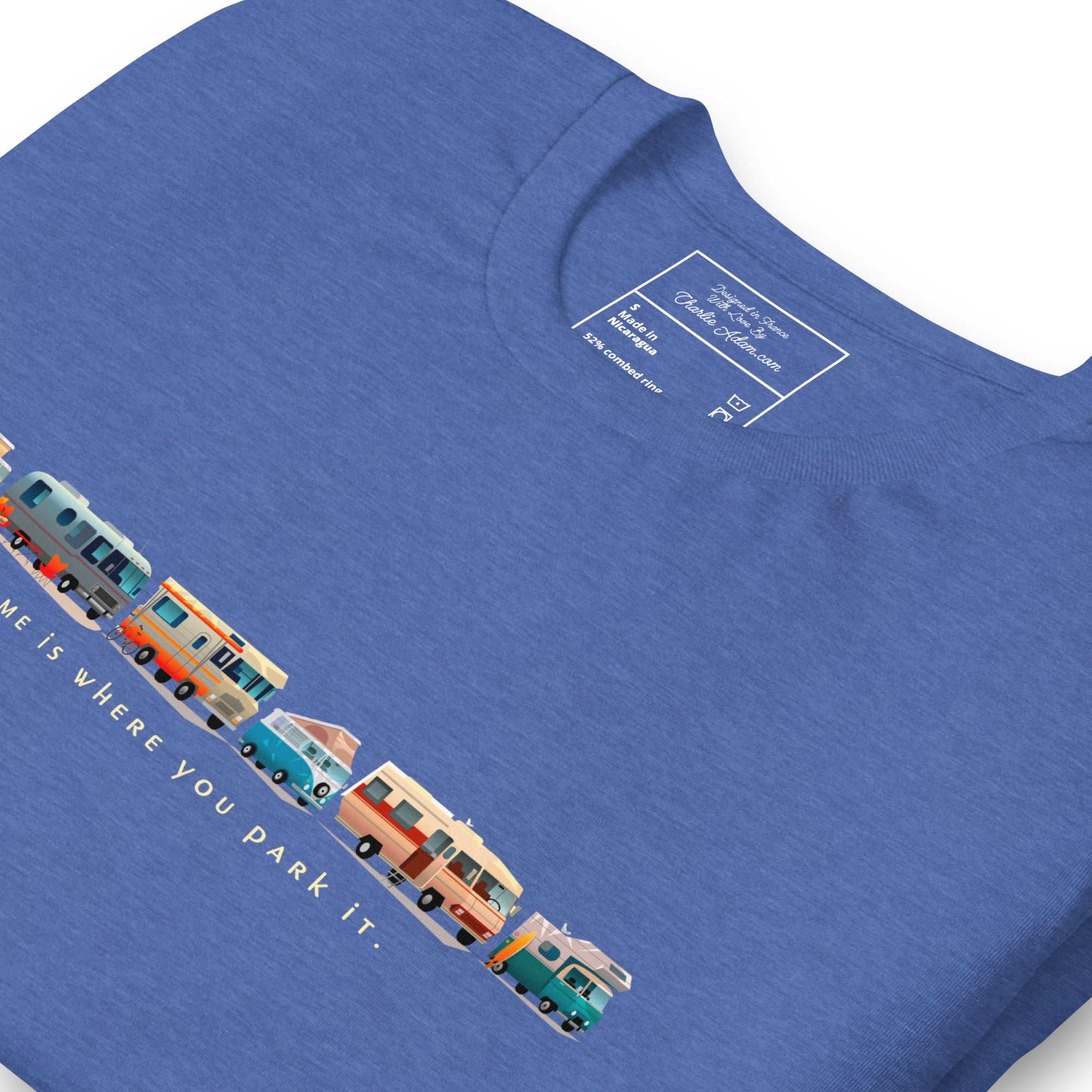 T-shirt en coton unisexe Vintage Campers: Home is where you park it sur couleurs chinées foncées