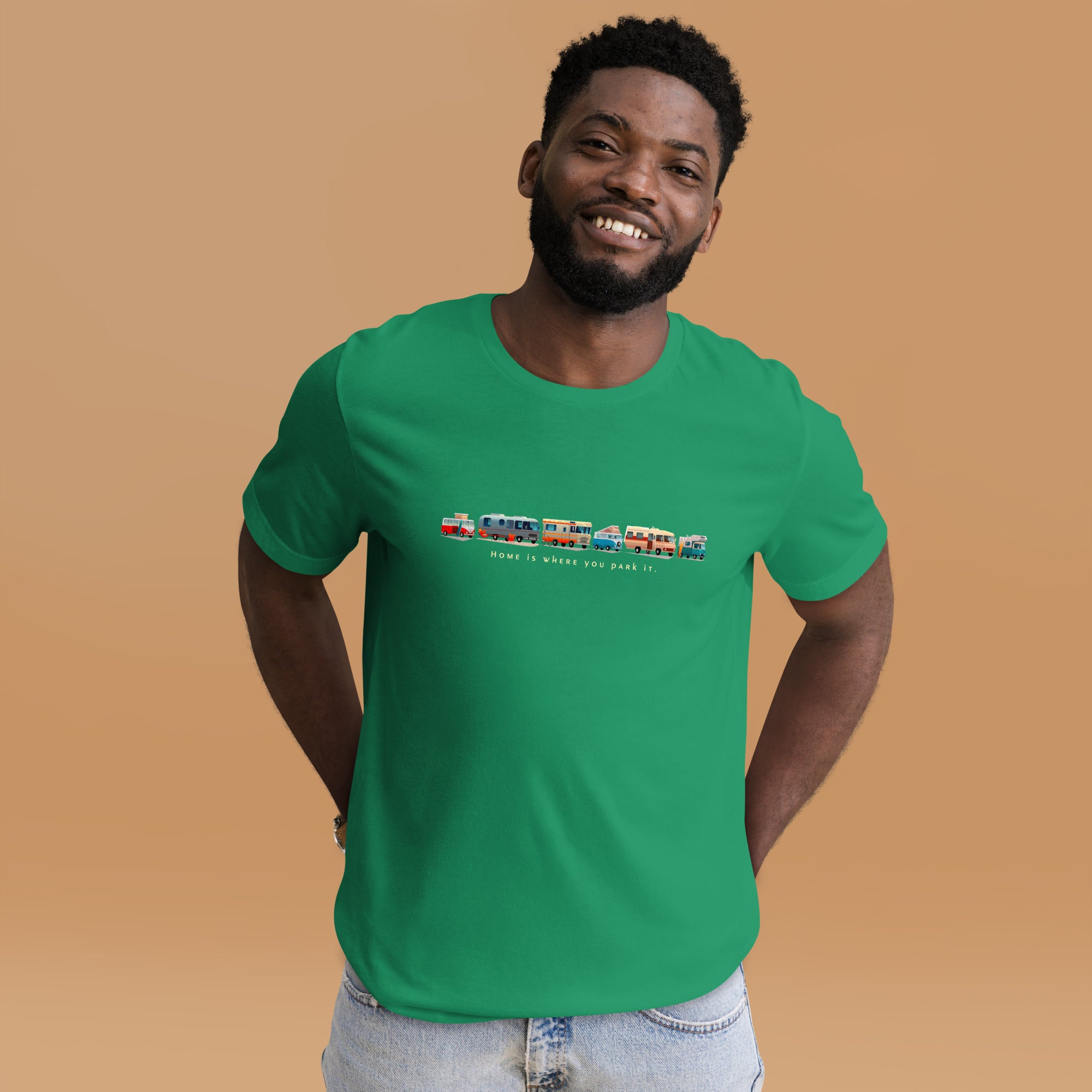 Unisex cotton t-shirt Vintage Campers: Home is where you park it on green