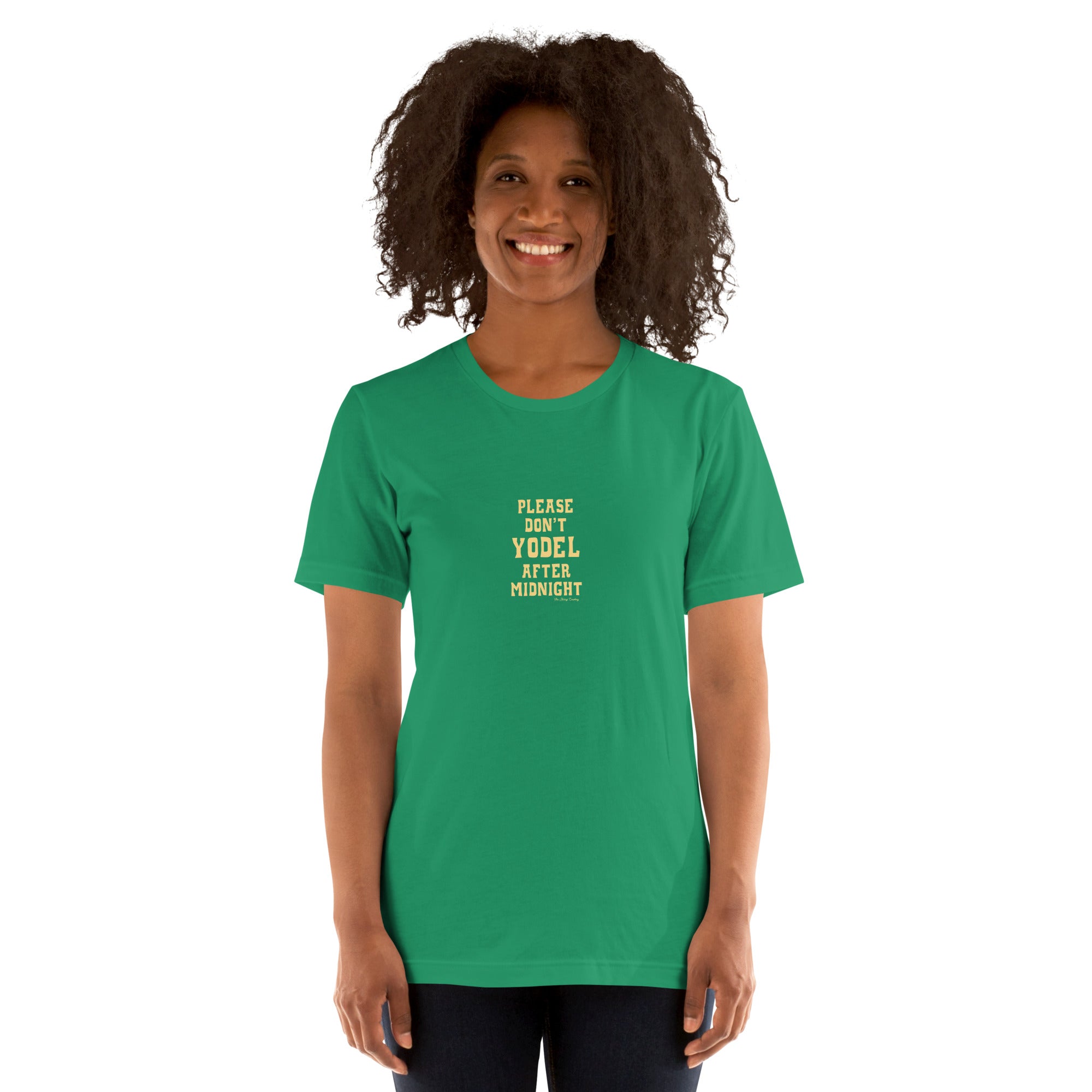 T-shirt en coton unisexe Don't Yodel After Midnight texte clair