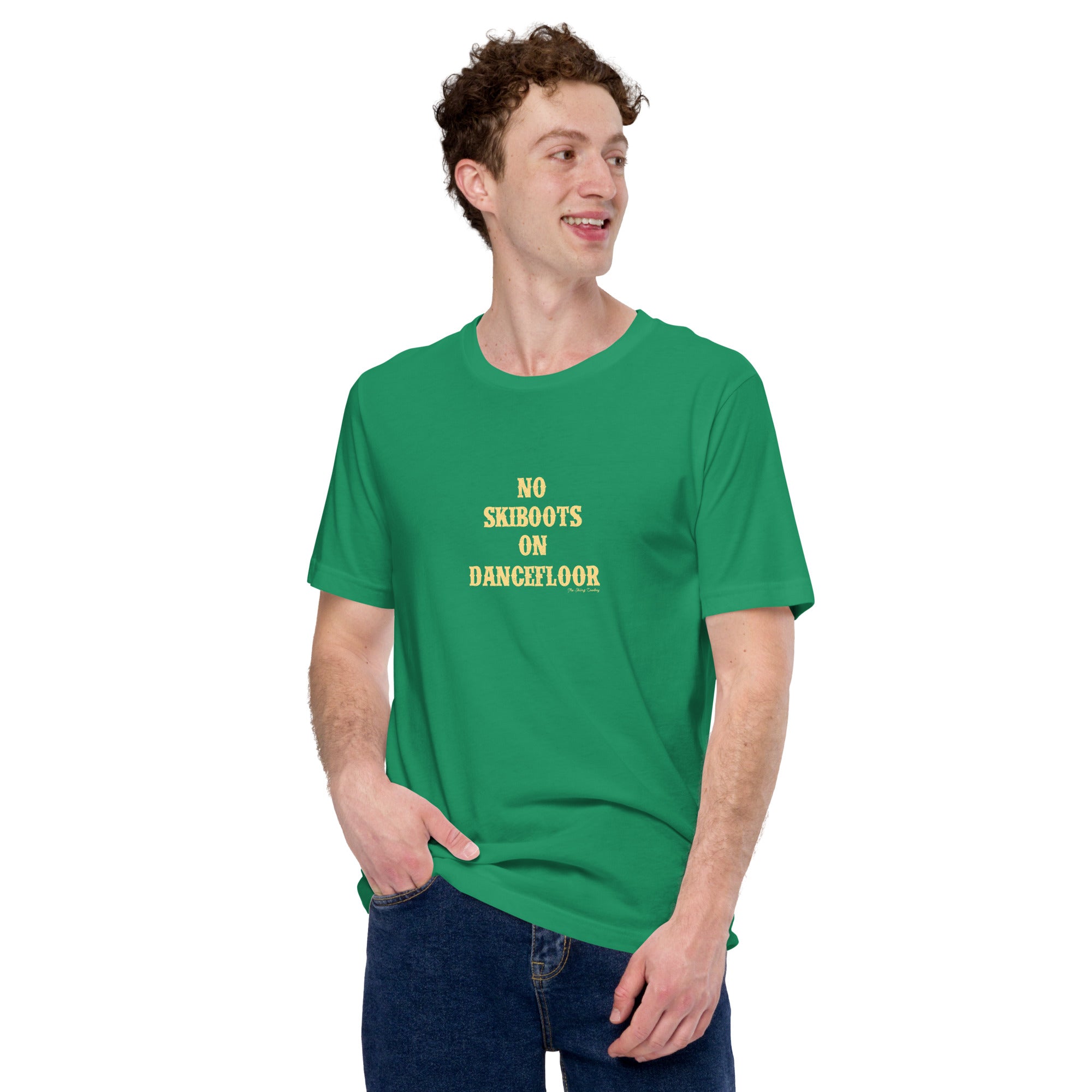 T-shirt en coton unisexe No Skiboots on Dancefloor sur couleurs foncées