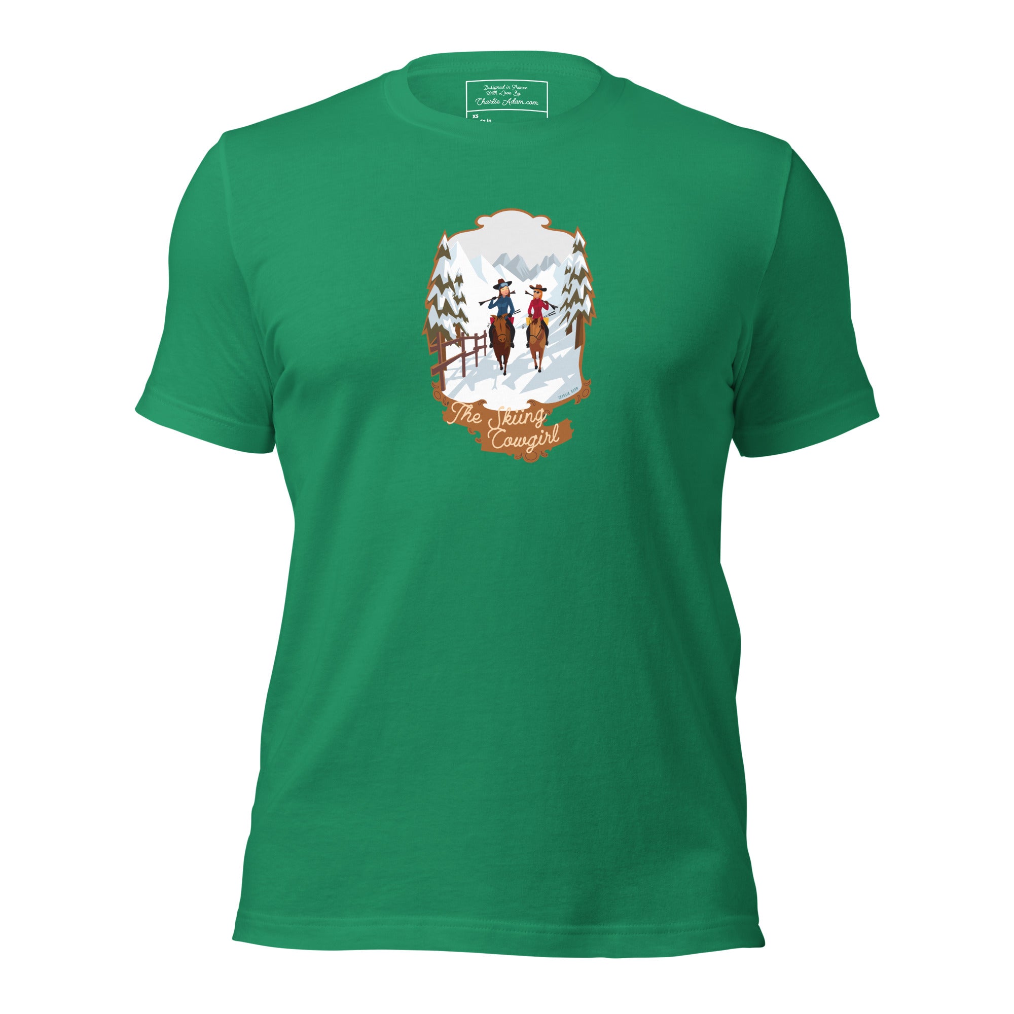 T-shirt en coton unisexe The Skiing Cowgirl sur couleurs foncées