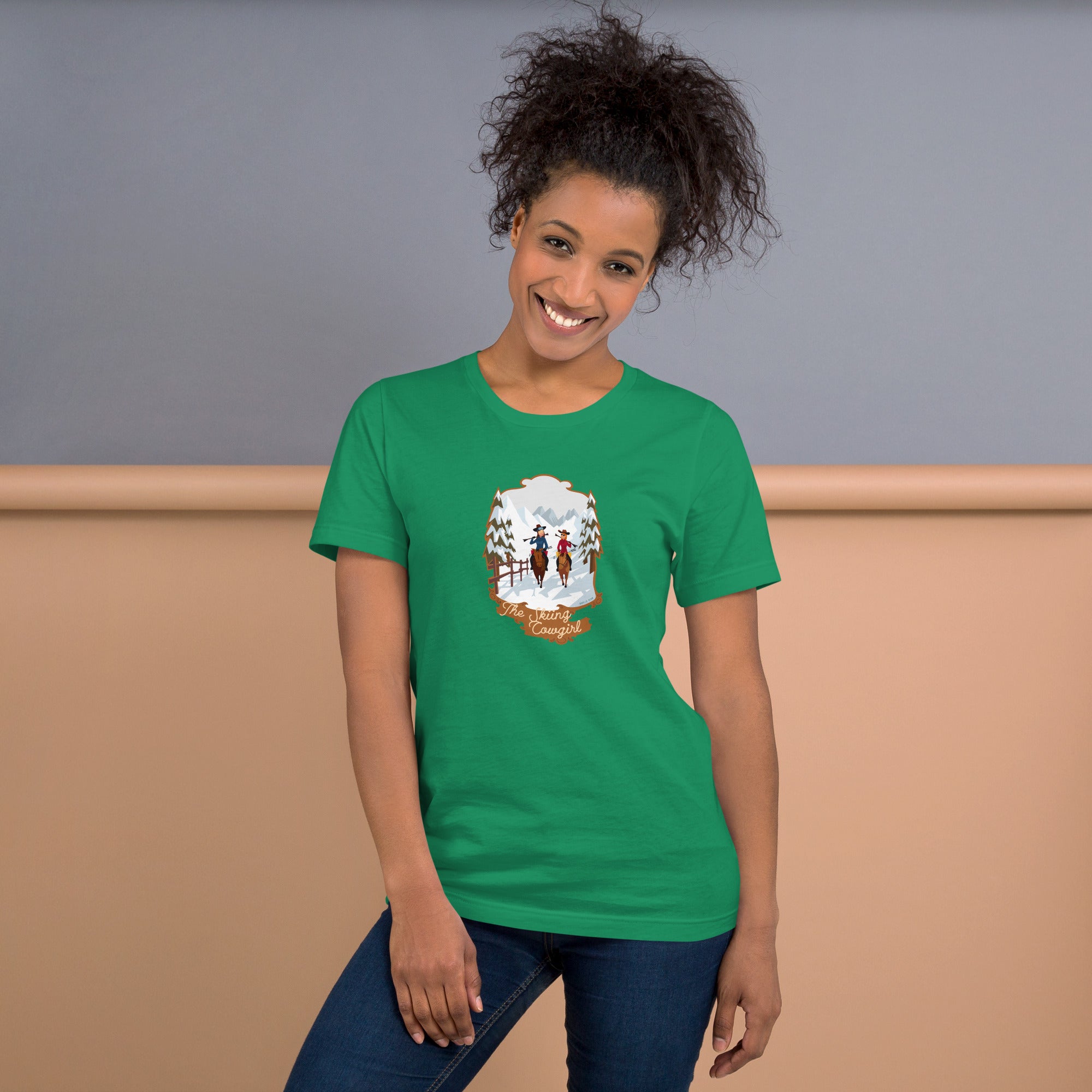 T-shirt en coton unisexe The Skiing Cowgirl sur couleurs foncées