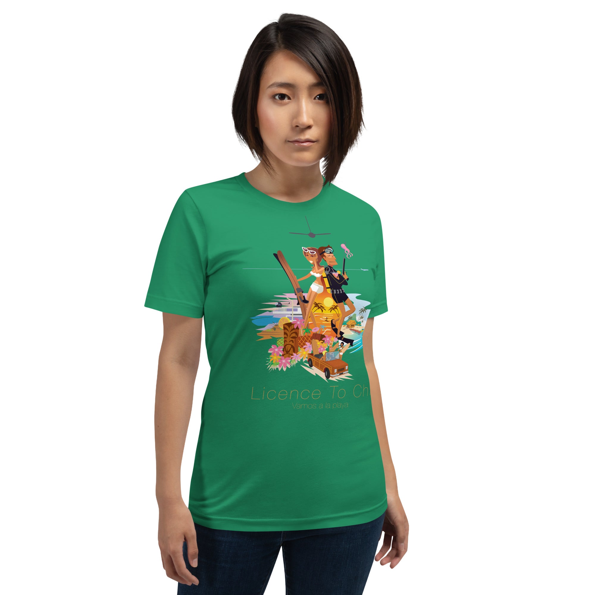 Unisex cotton t-shirt License to Chill Vamos a la Playa on Green