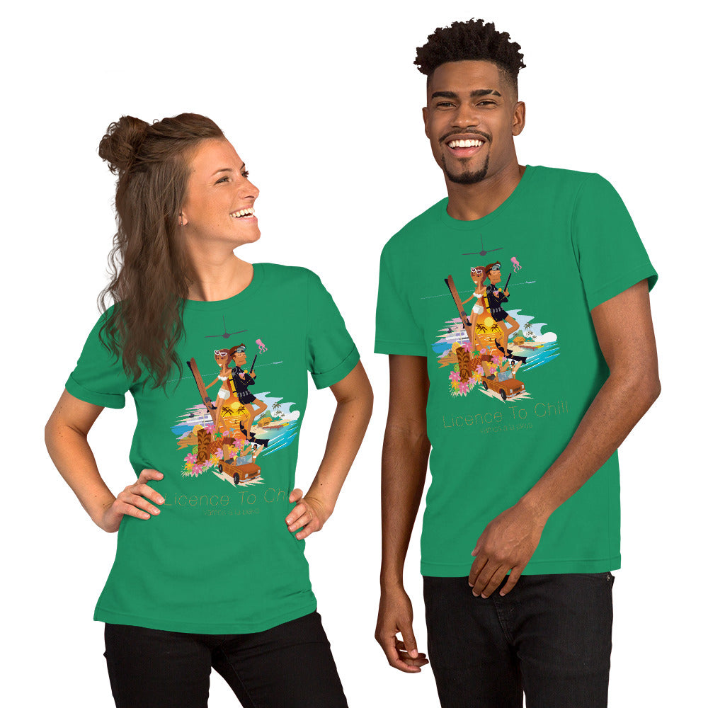 Unisex cotton t-shirt License to Chill Vamos a la Playa on Green