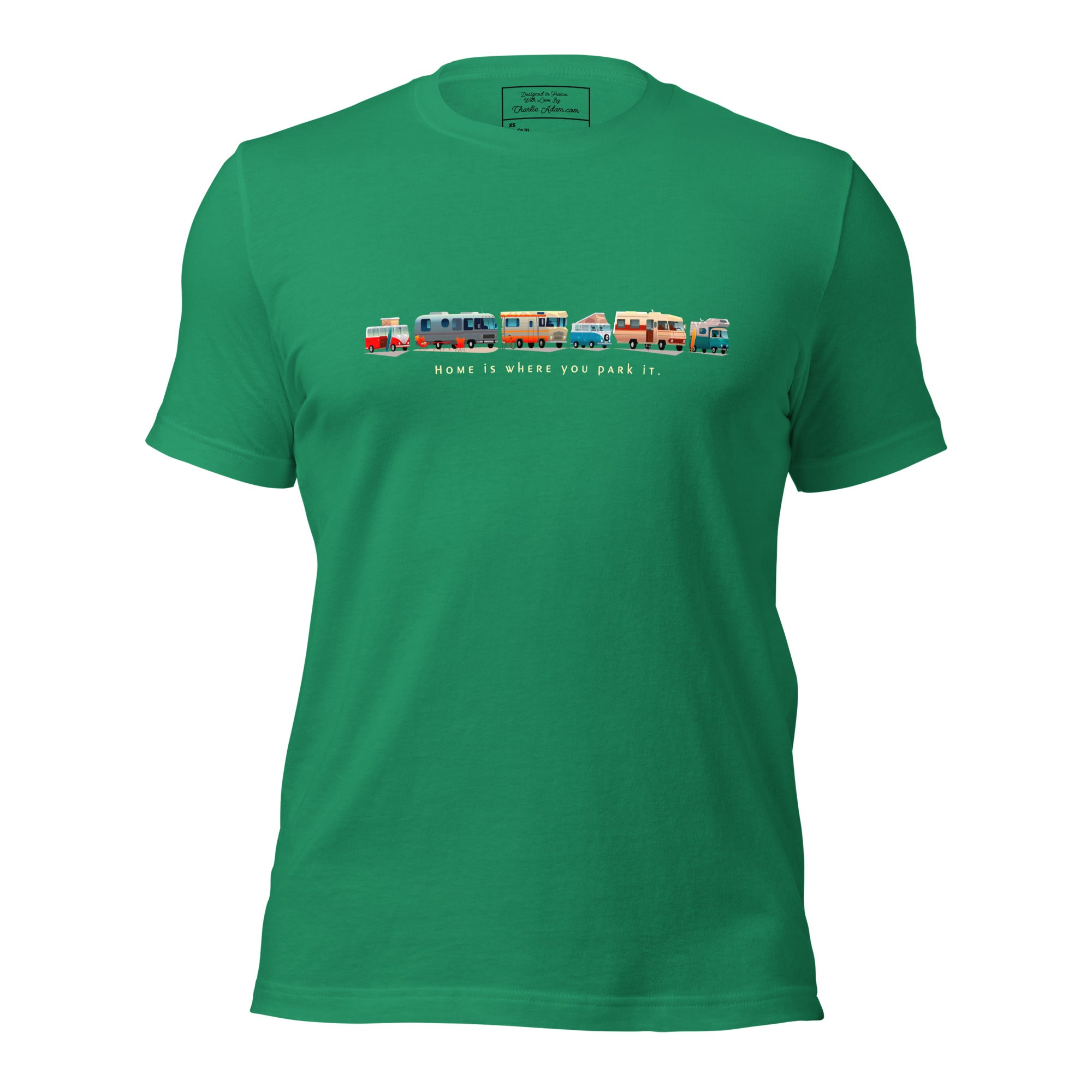 Unisex cotton t-shirt Vintage Campers: Home is where you park it on green