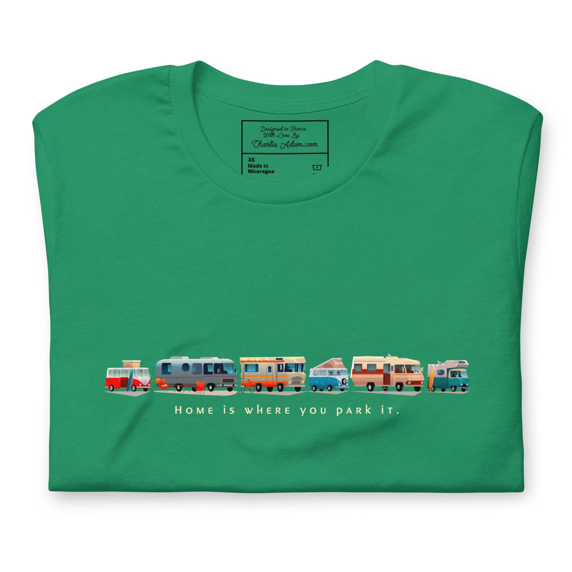 Unisex cotton t-shirt Vintage Campers: Home is where you park it on green