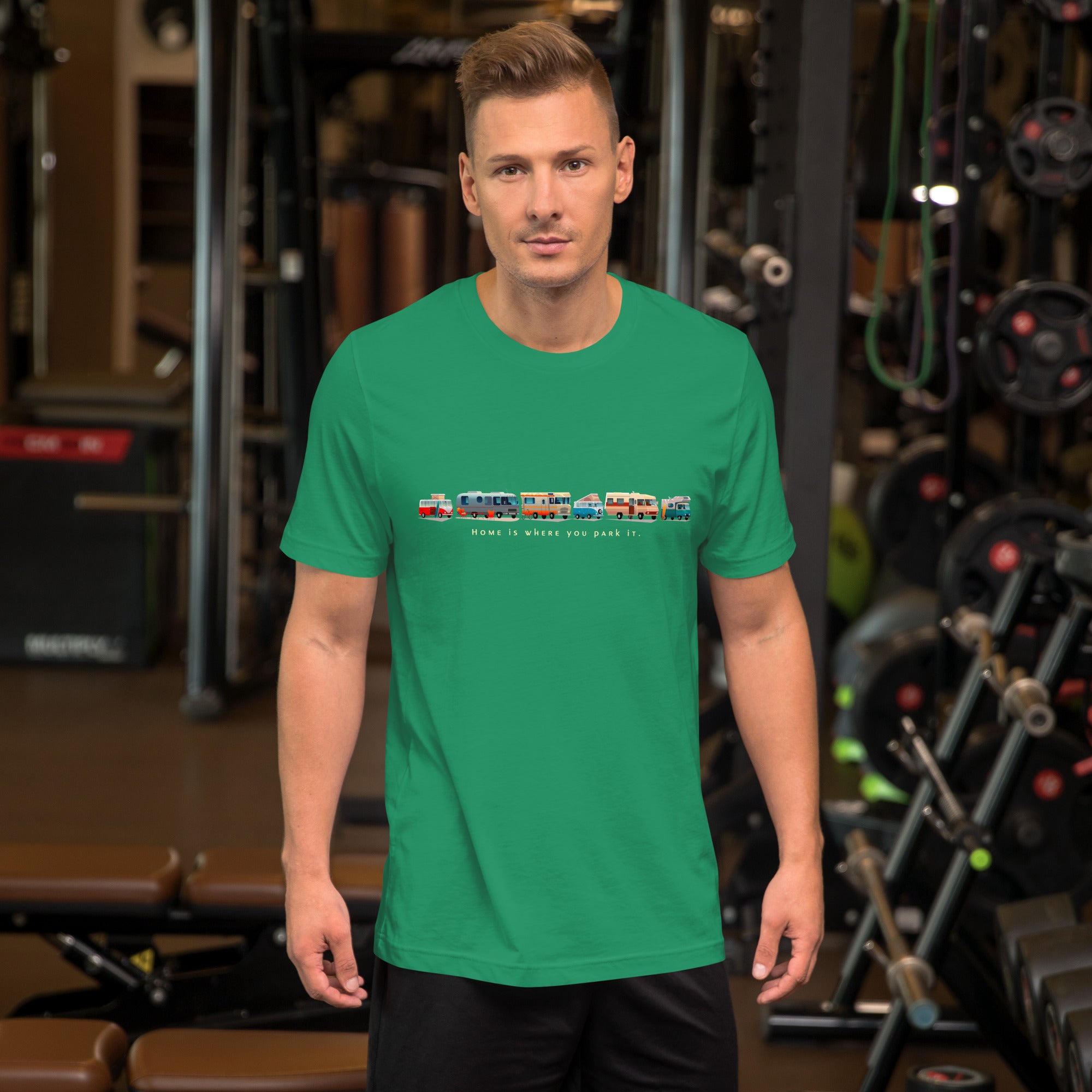 Unisex cotton t-shirt Vintage Campers: Home is where you park it on green