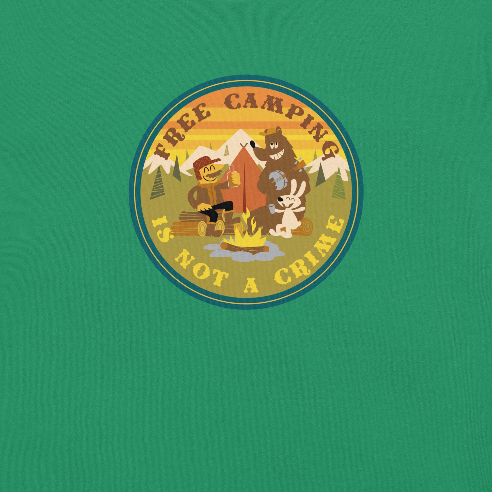 Unisex cotton t-shirt Free Camping is not a Crime on greens