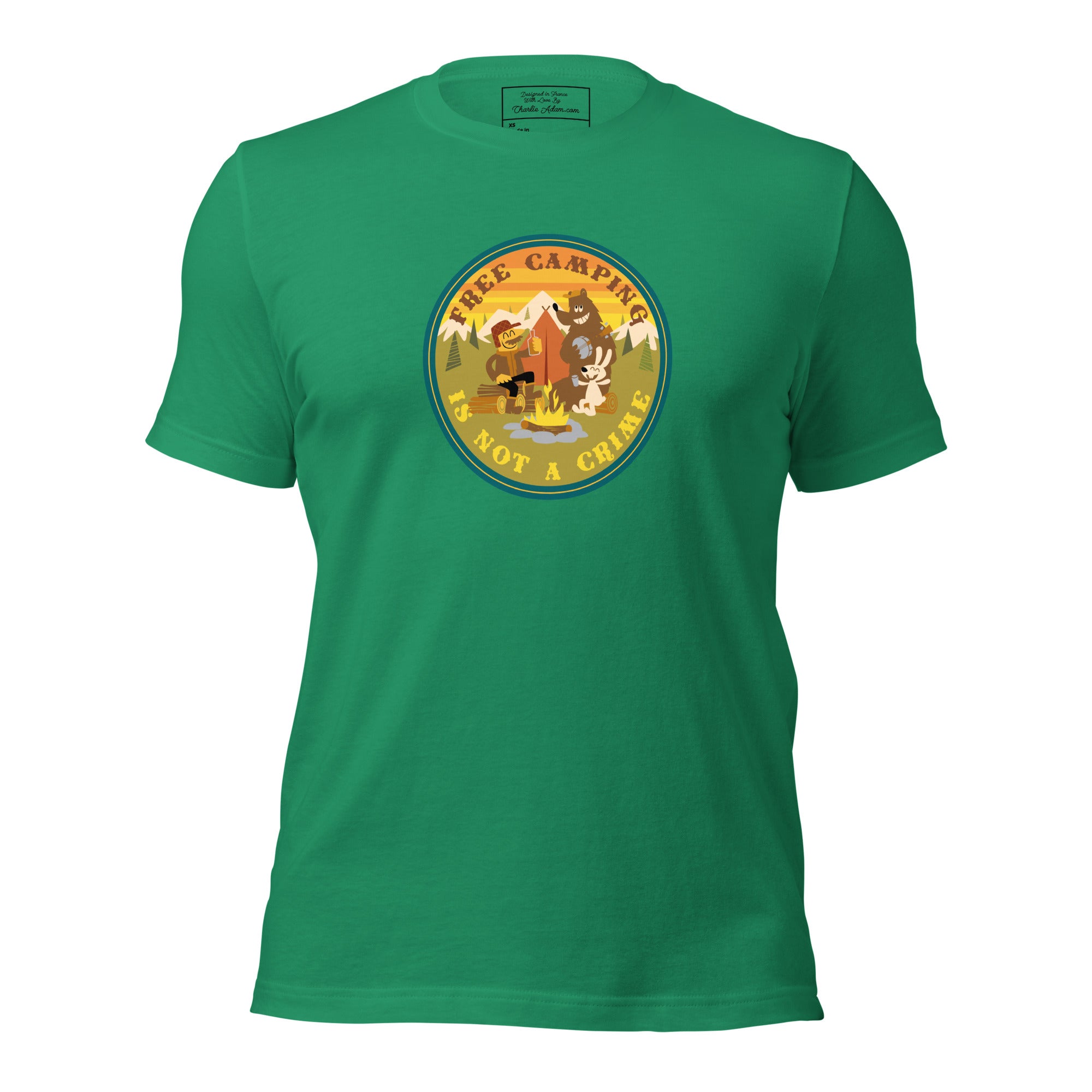 Unisex cotton t-shirt Free Camping is not a Crime on greens