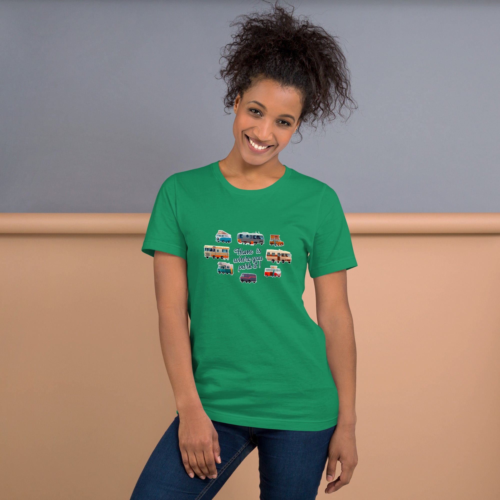 Unisex t-shirt Square Vintage Campers on greens