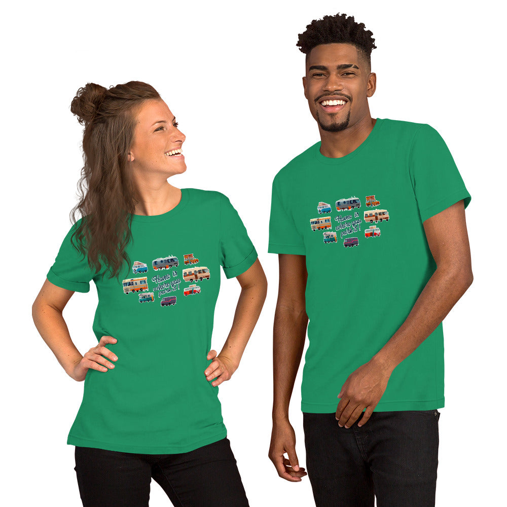 Unisex t-shirt Square Vintage Campers on greens