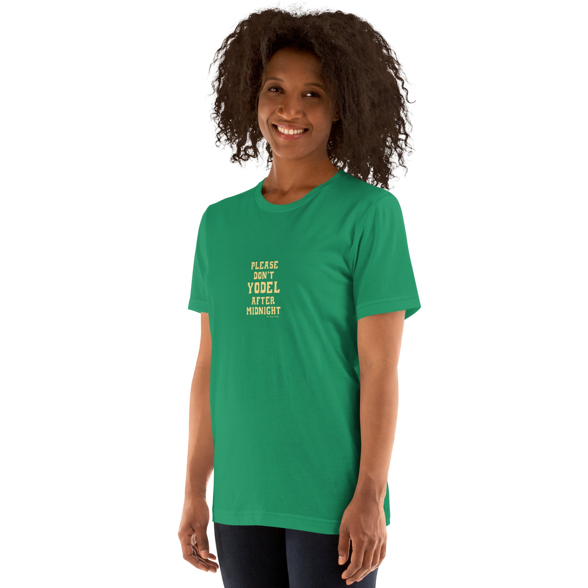 T-shirt en coton unisexe Don't Yodel After Midnight texte clair