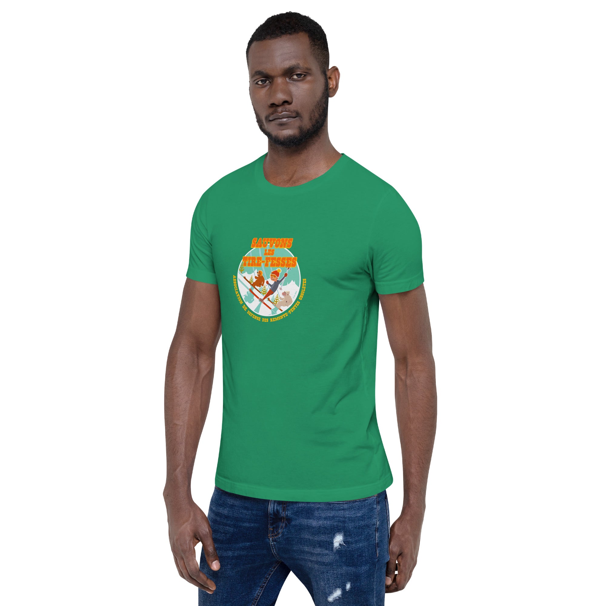 T-shirt en coton unisexe Sauvons les Tires-fesses sur couleurs foncées