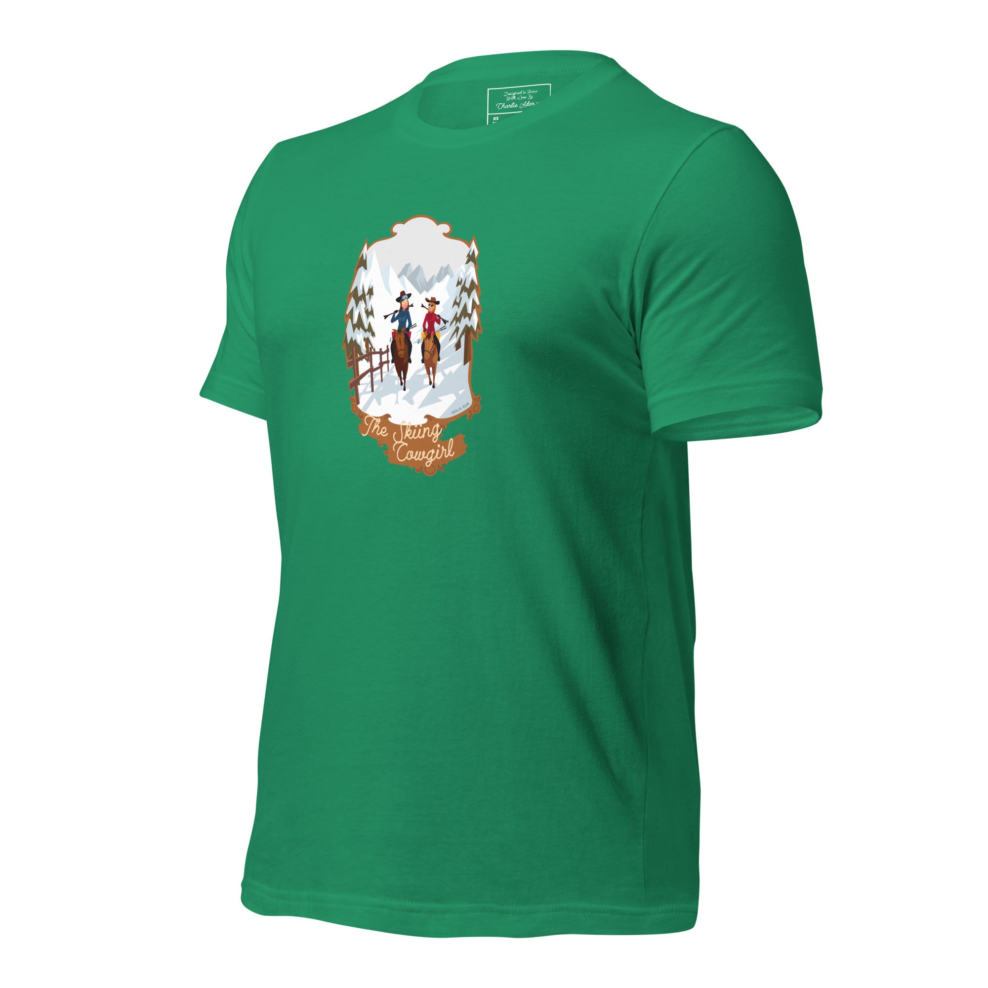 T-shirt en coton unisexe The Skiing Cowgirl sur couleurs foncées