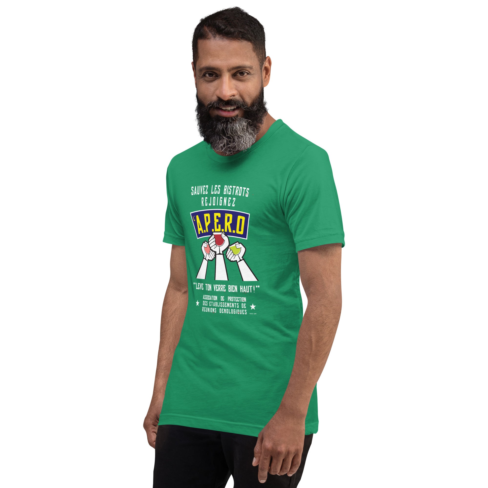 T-shirt en coton unisexe Sauvez les Bistrots, rejoignez l'Apéro sur couleurs foncées