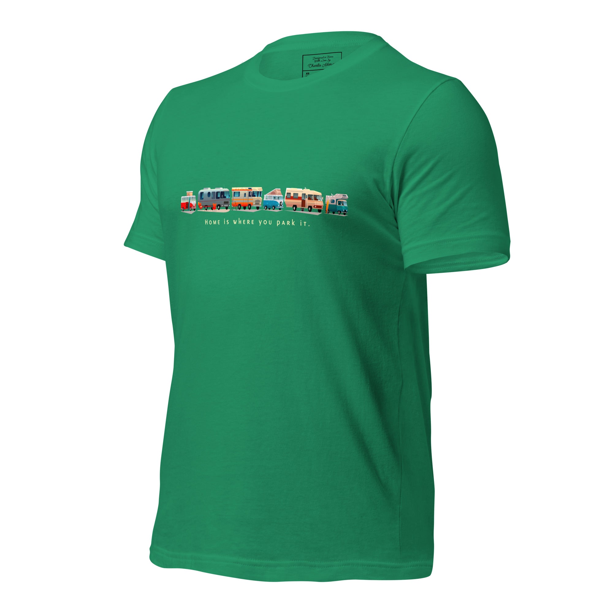 Unisex cotton t-shirt Vintage Campers: Home is where you park it on green