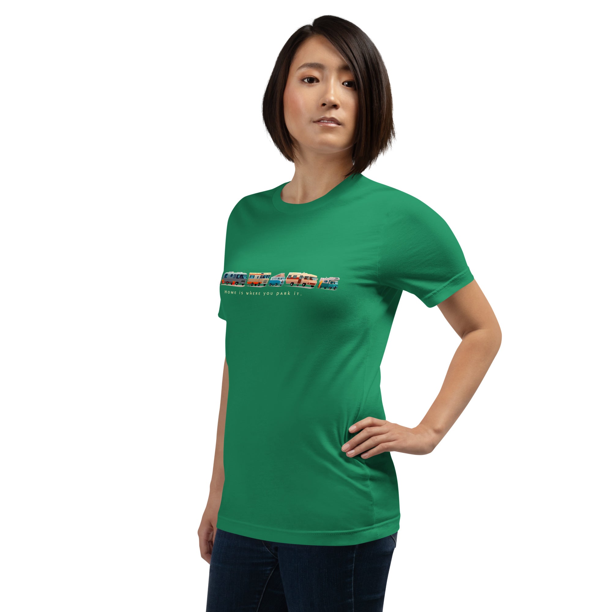 Unisex cotton t-shirt Vintage Campers: Home is where you park it on green