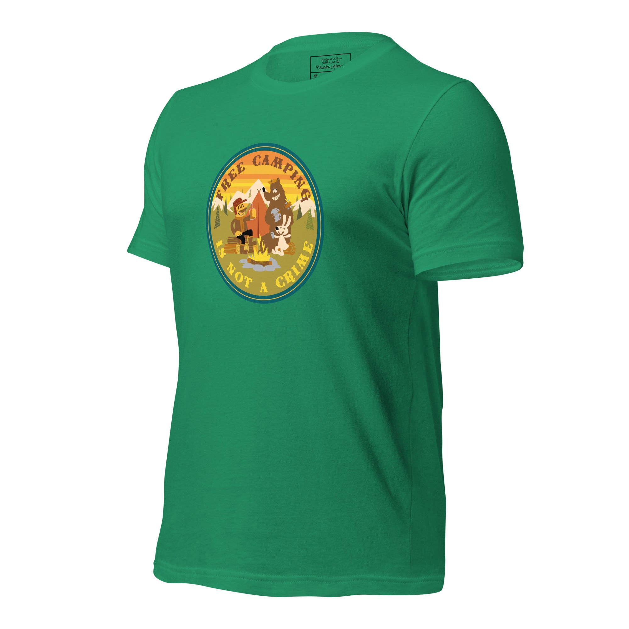 Unisex cotton t-shirt Free Camping is not a Crime on greens
