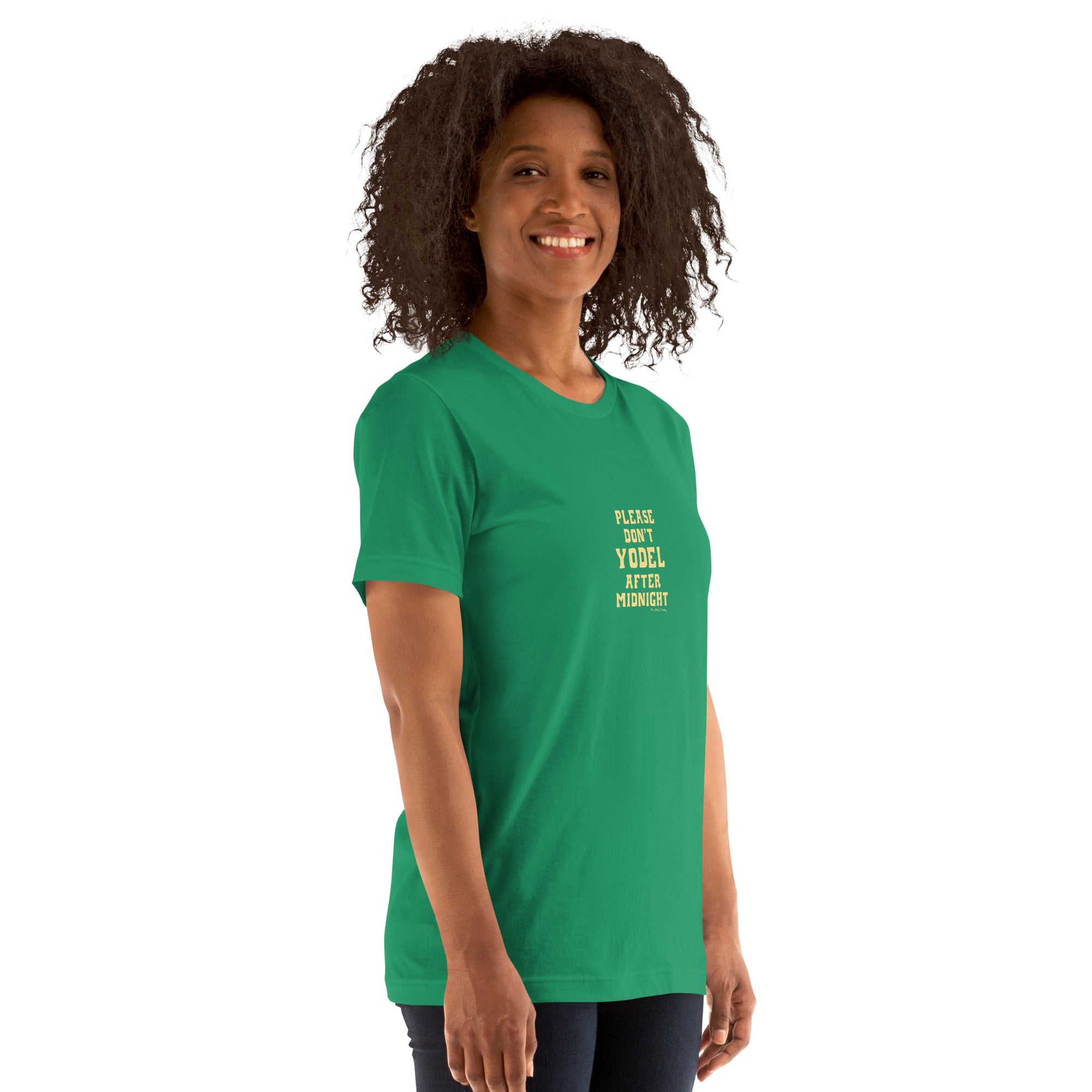 T-shirt en coton unisexe Don't Yodel After Midnight texte clair