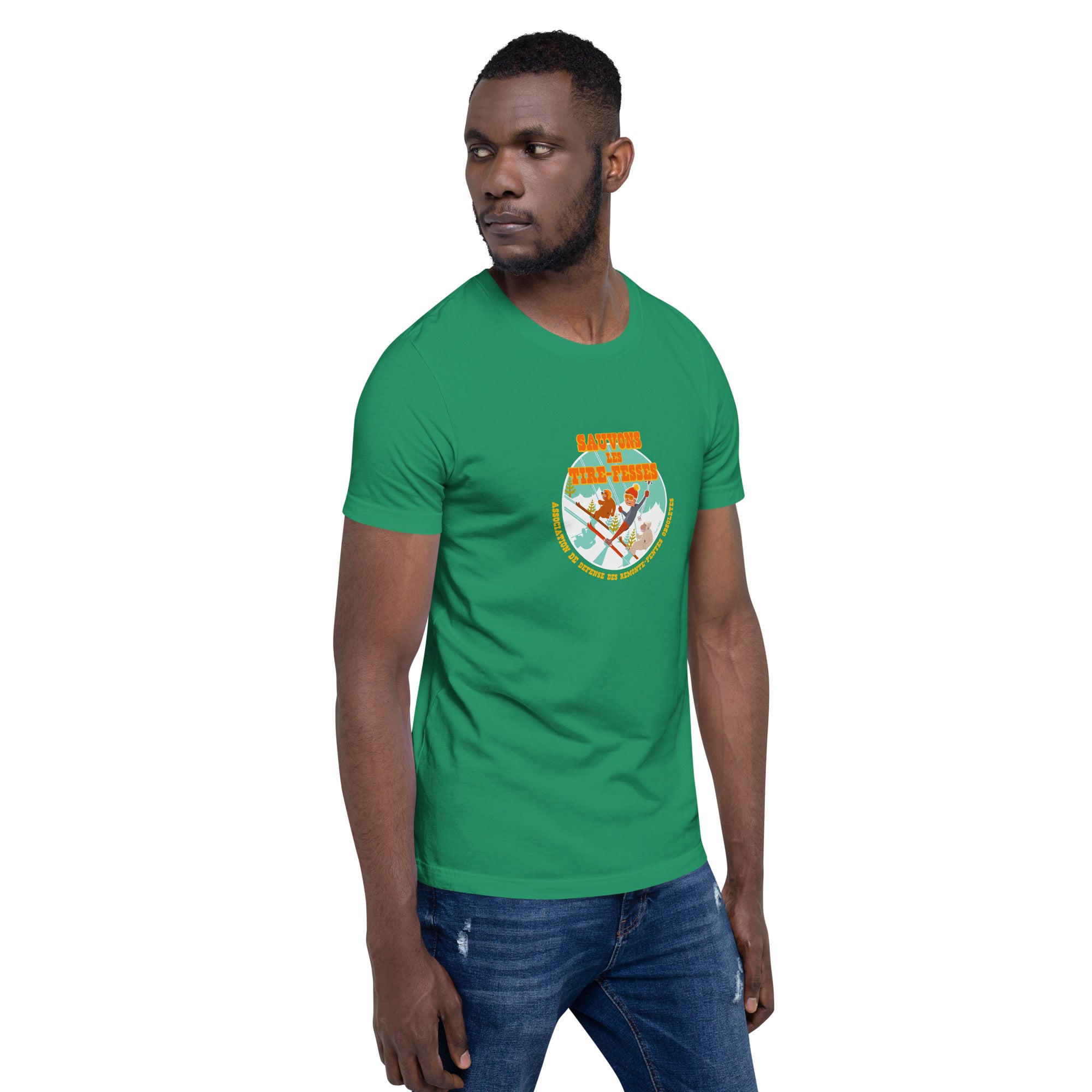 T-shirt en coton unisexe Sauvons les Tires-fesses sur couleurs foncées